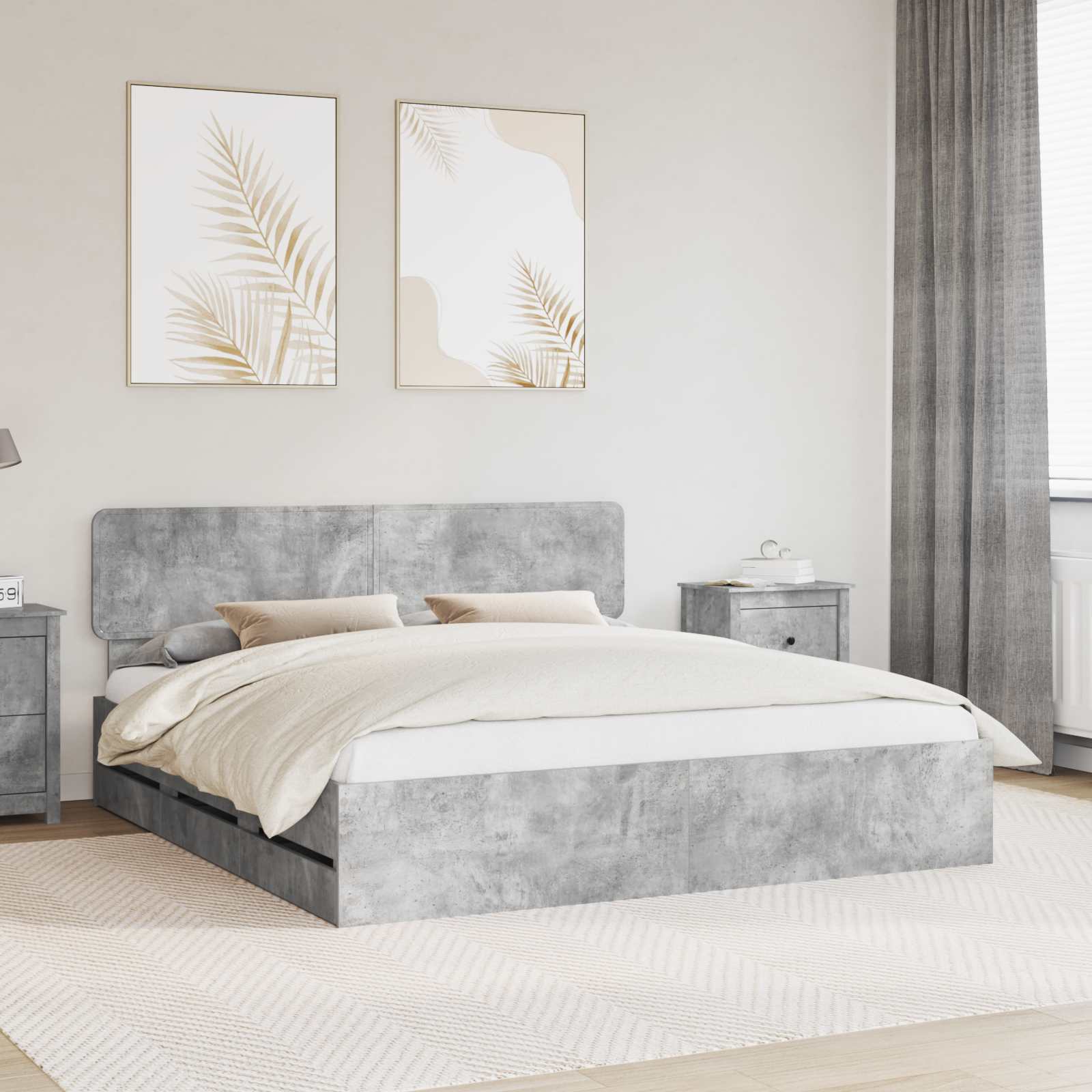 Cadre de lit Gris béton 200 x 200 cm Bois Ingénierie - XIOS