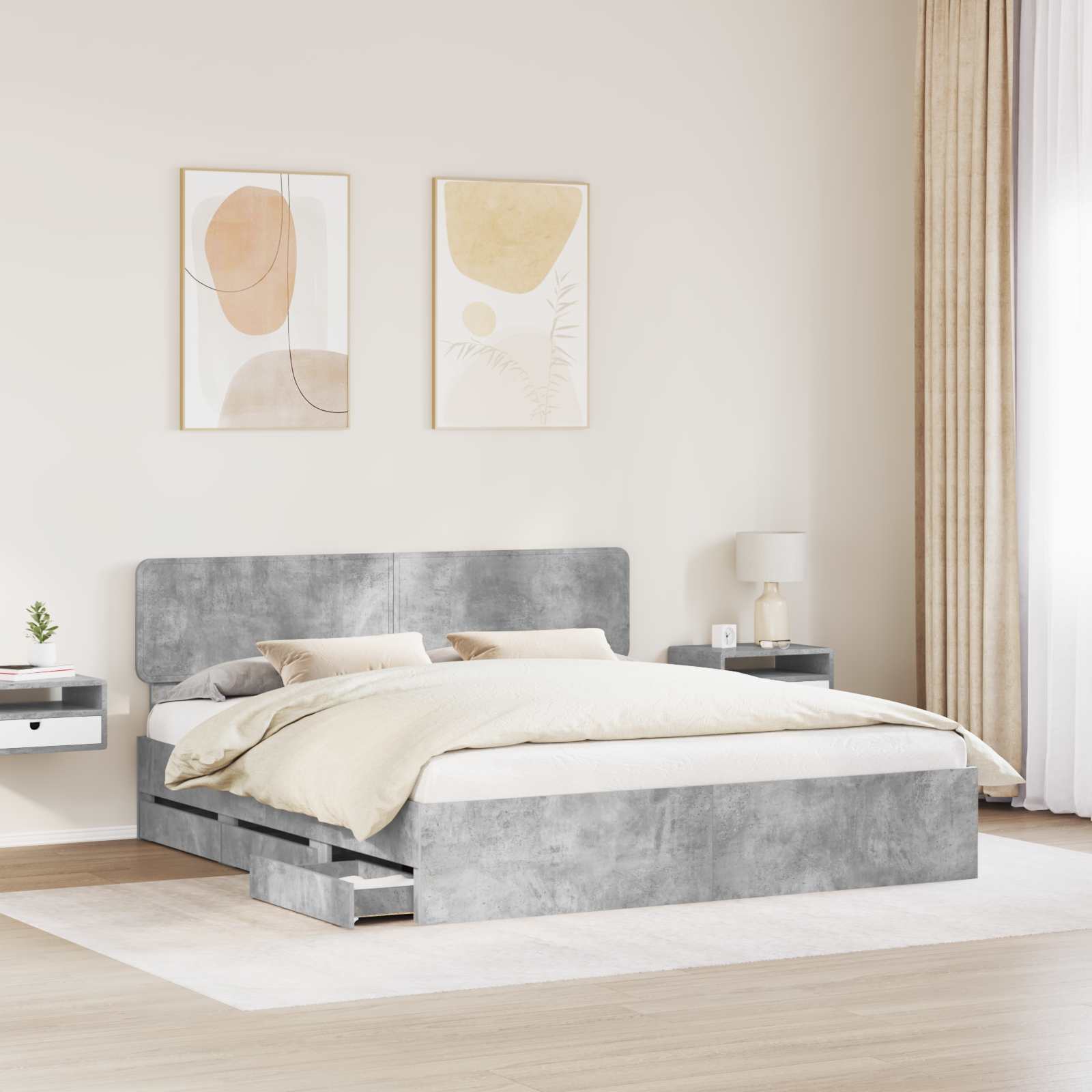 Cadre de lit Gris béton 180 x 200 cm Bois Ingénierie - XIOS