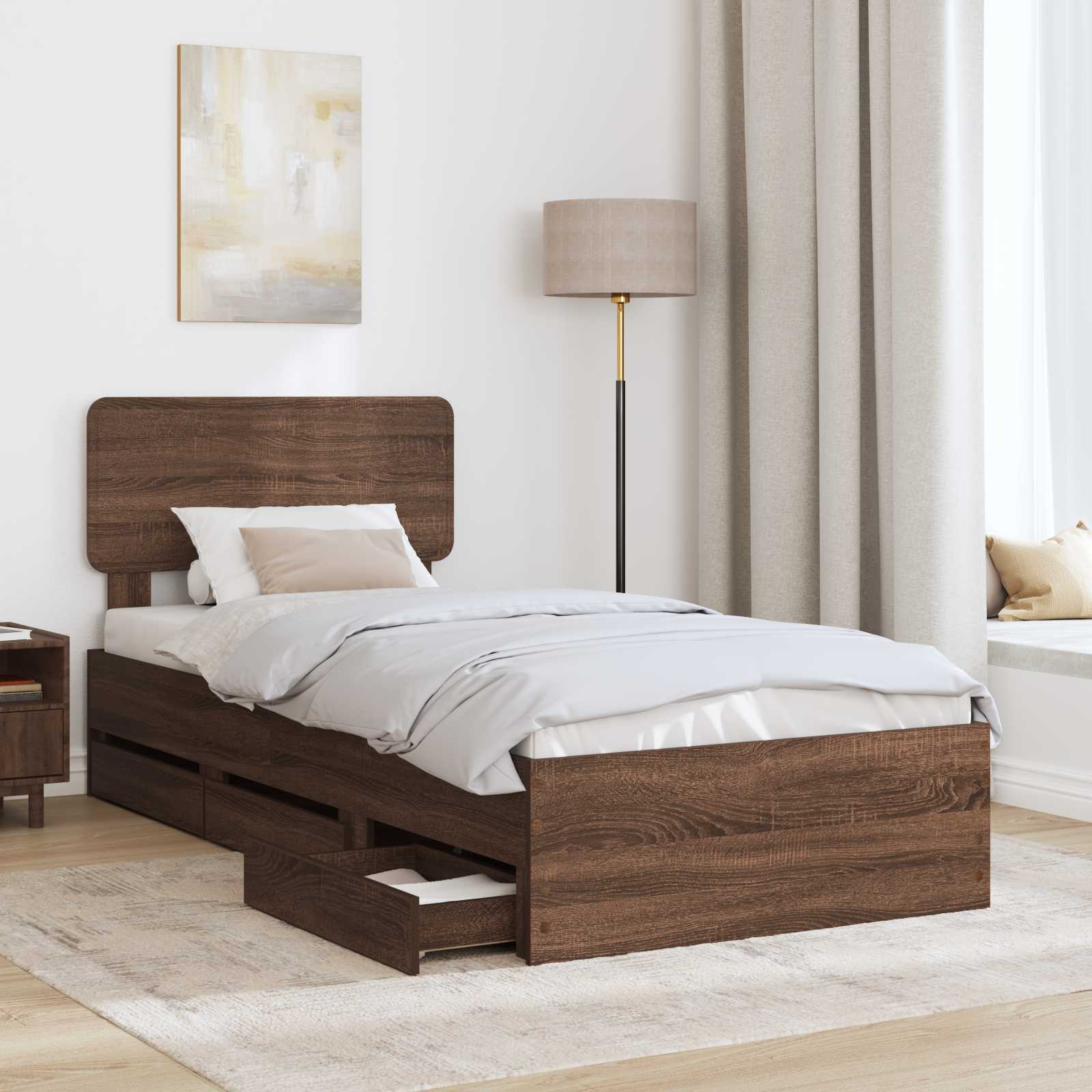Cadre de lit avec tiroir Chêne brun 90 x 190 cm Bois Ingénierie - XIOS