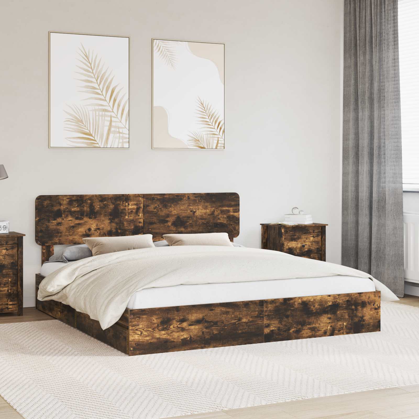 Lit de Rangement Chêne fumé 180 x 200 cm Bois d'ingénierie - XIOS
