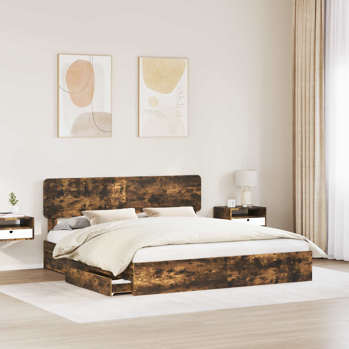 Lit de Rangement Chêne fumé 180 x 200 cm Bois d'ingénierie