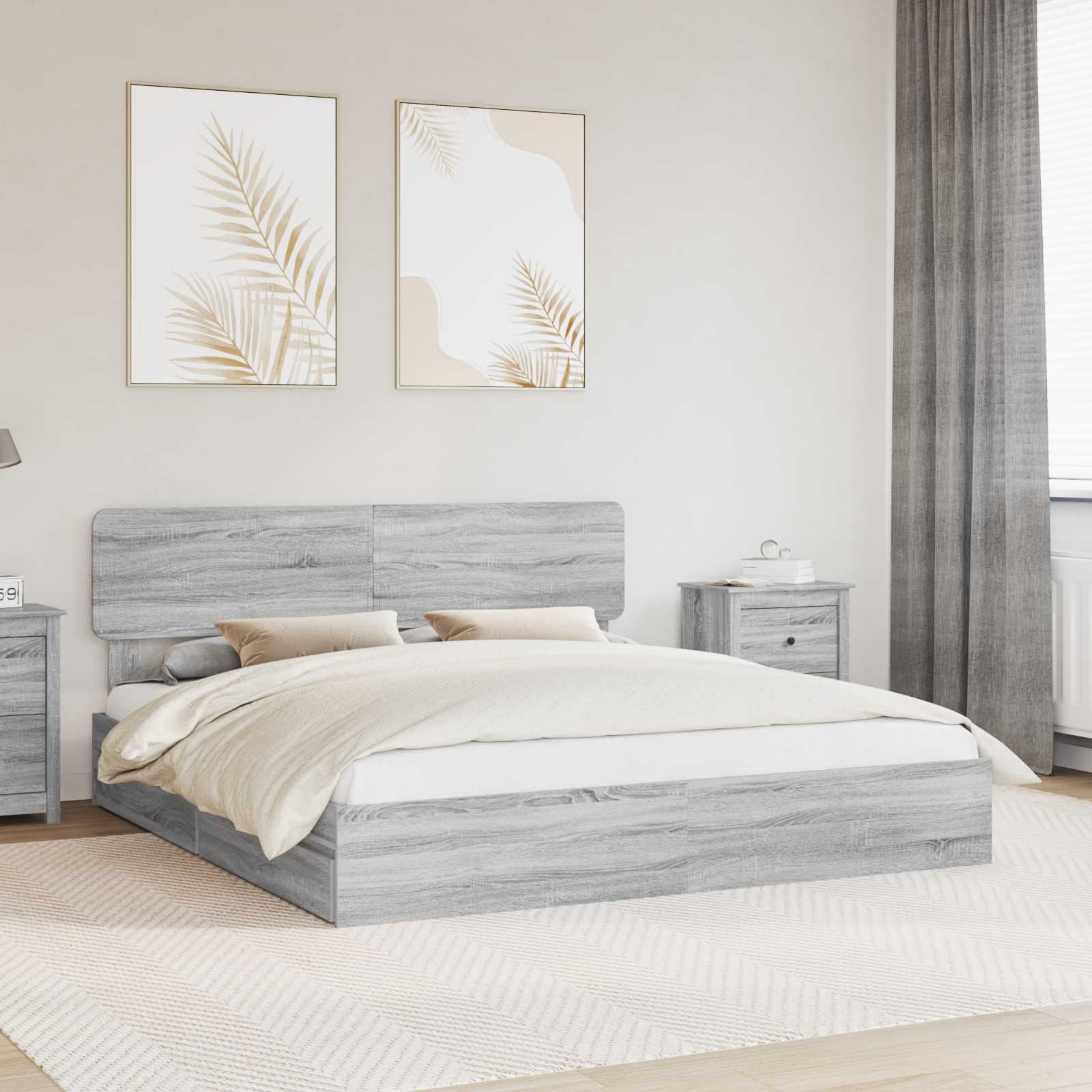 Lit de Rangement Gris Sonoma 180 x 200 cm Bois d'ingénierie - XIOS