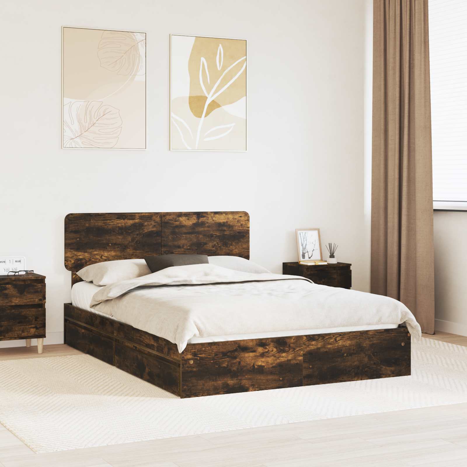 Lit de Rangement Chêne fumé 160 x 200 cm Bois d'ingénierie - XIOS