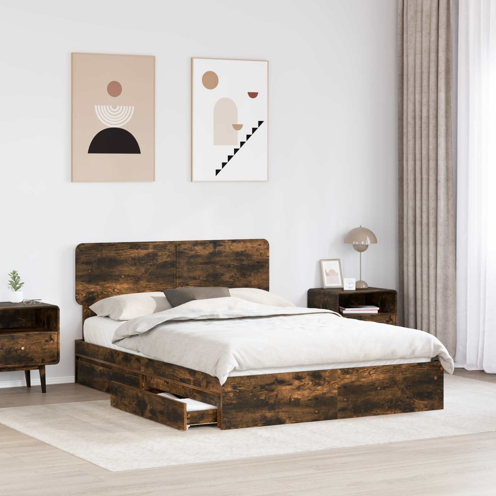 Lit de Rangement Chêne fumé 160 x 200 cm Bois d'ingénierie - XIOS