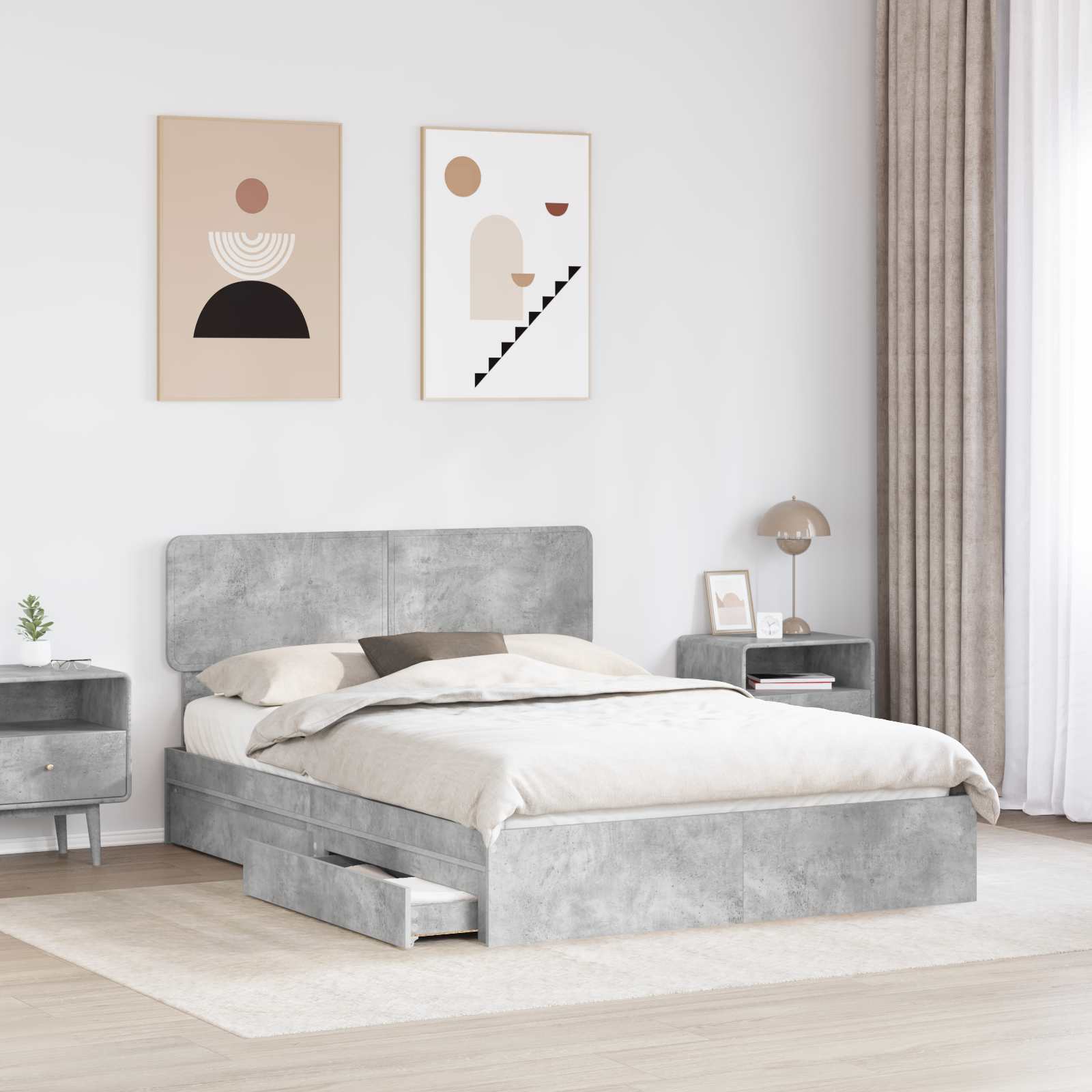 Lit de Rangement Gris béton 150 x 200 cm Bois d'ingénierie - XIOS