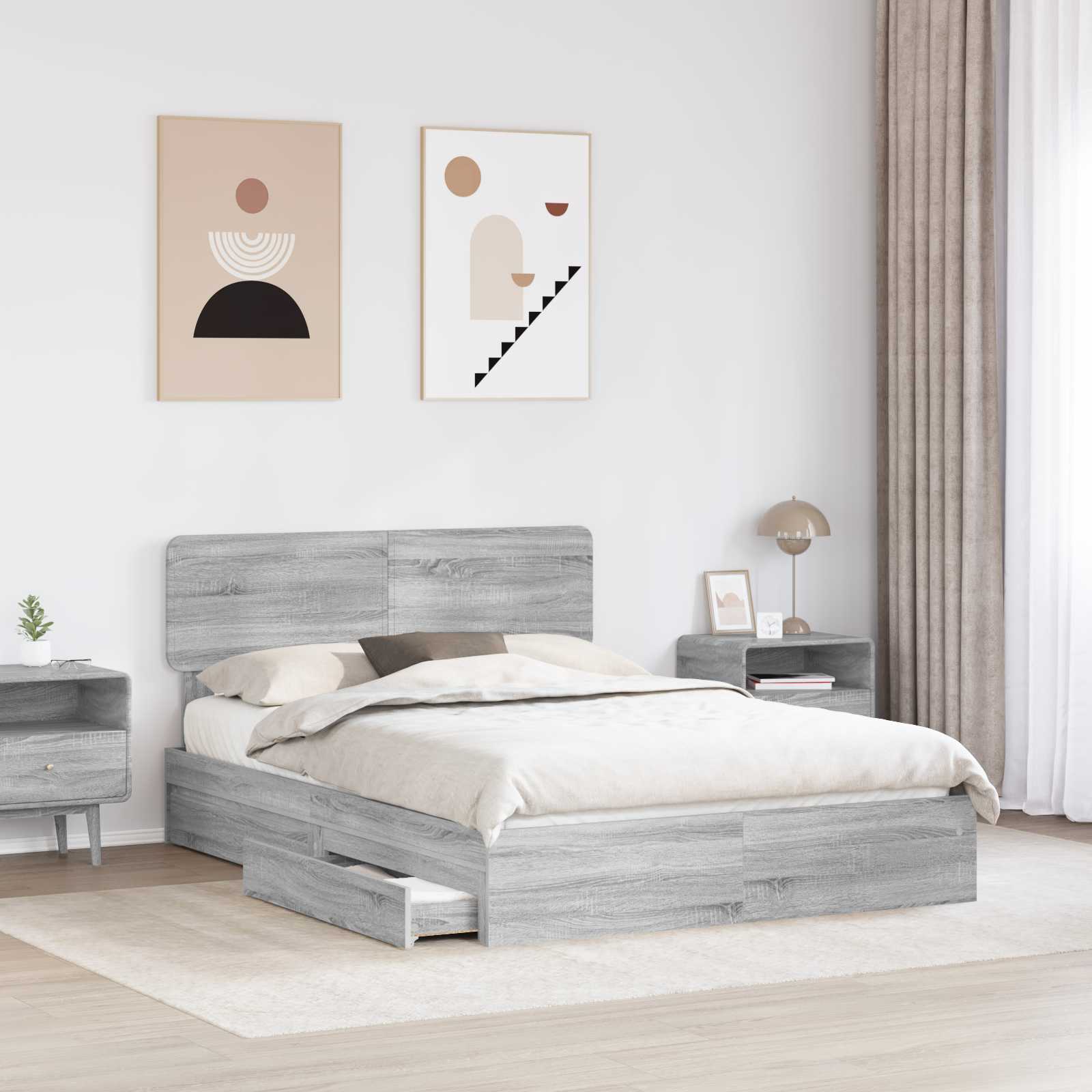 Lit de Rangement Gris Sonoma 150 x 200 cm Bois d'ingénierie - XIOS