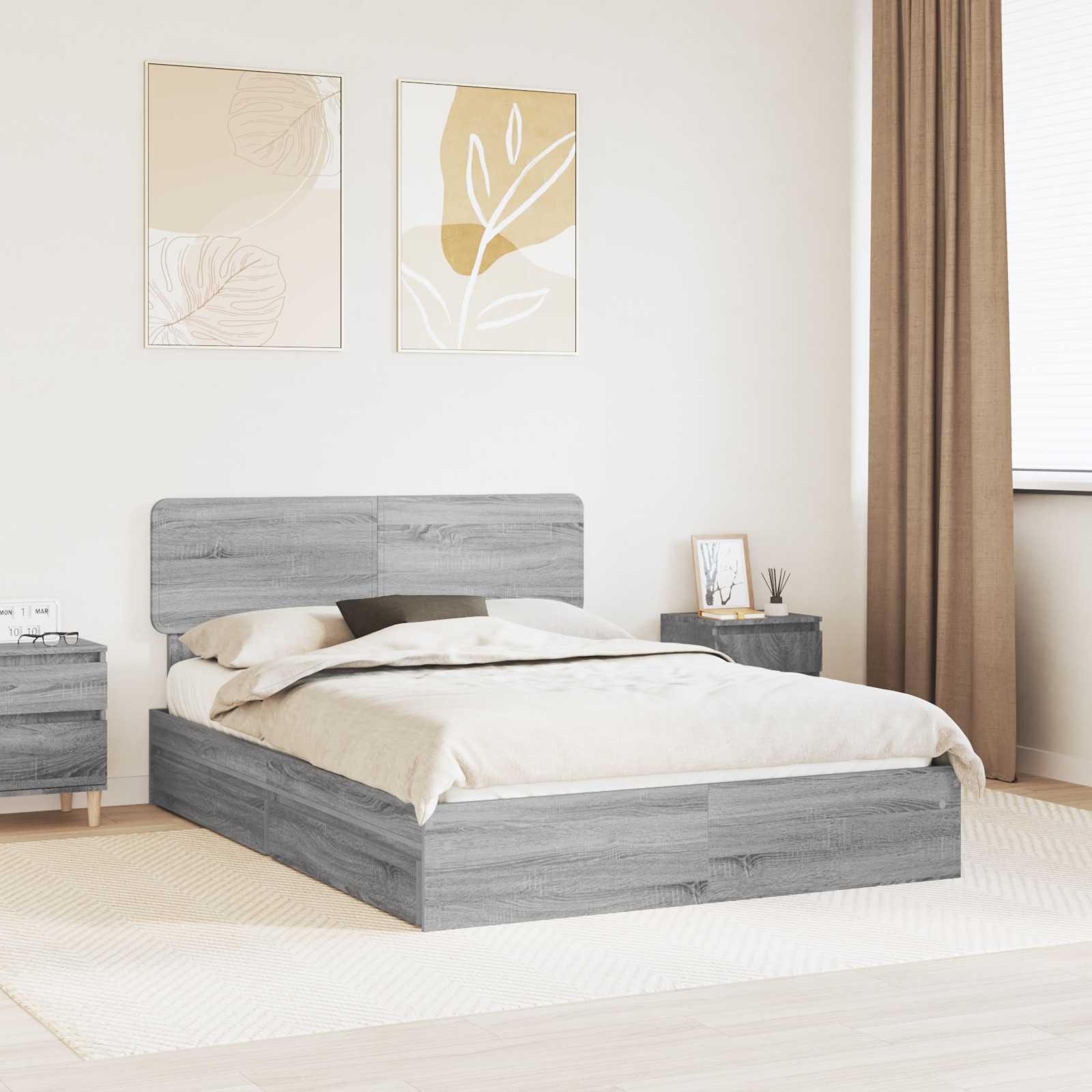 Lit de Rangement Gris Sonoma 140 x 200 cm Bois d'ingénierie - XIOS