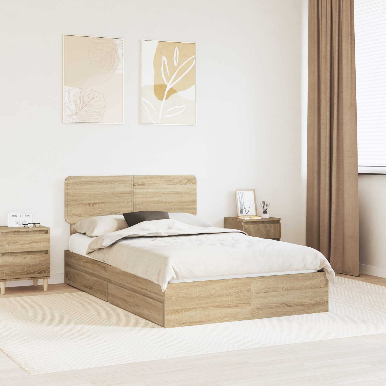 Lit de Rangement Chêne Sonoma 135 x 190 cm Bois d'ingénierie - XIOS