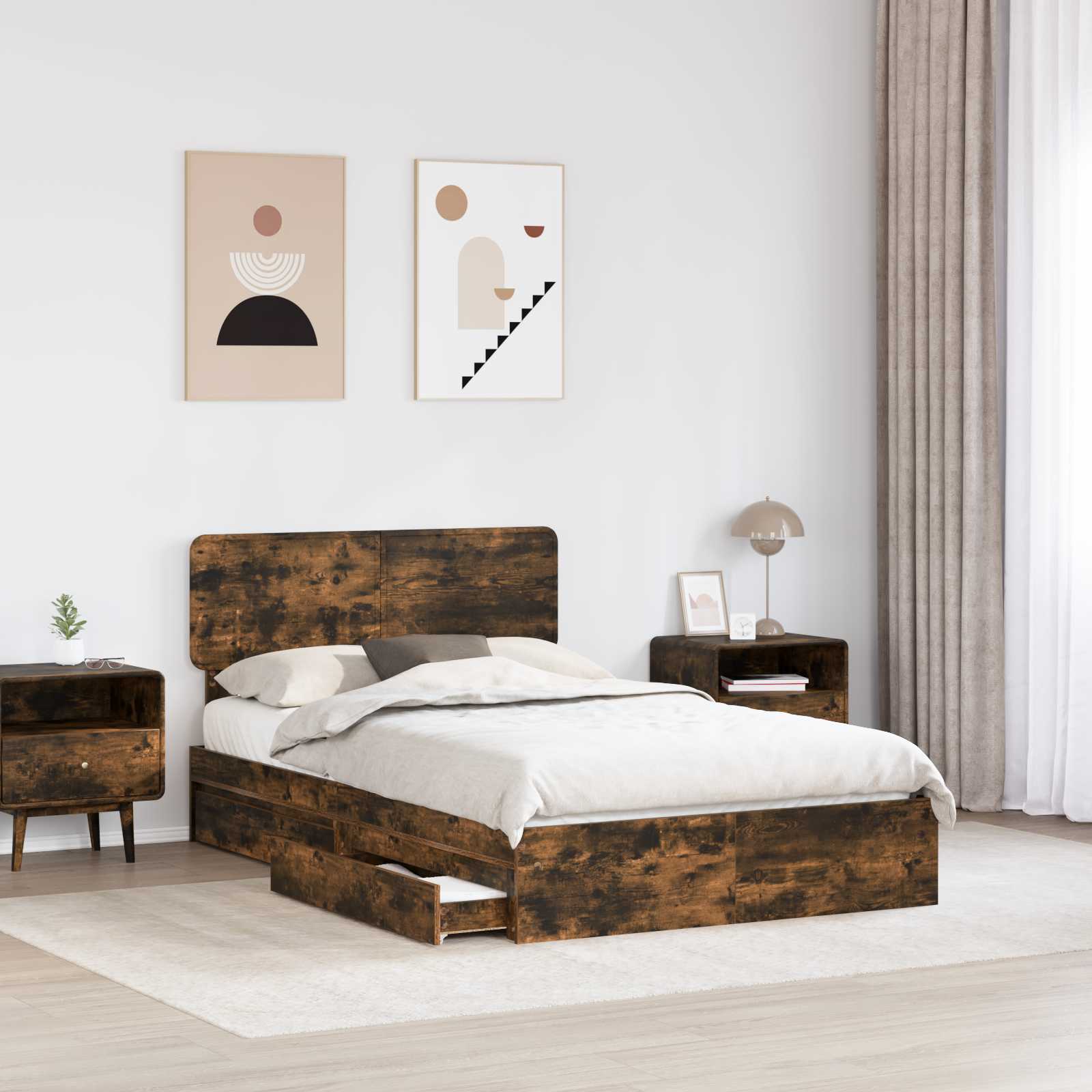Lit de Rangement Chêne fumé 135 x 190 cm Bois d'ingénierie - XIOS