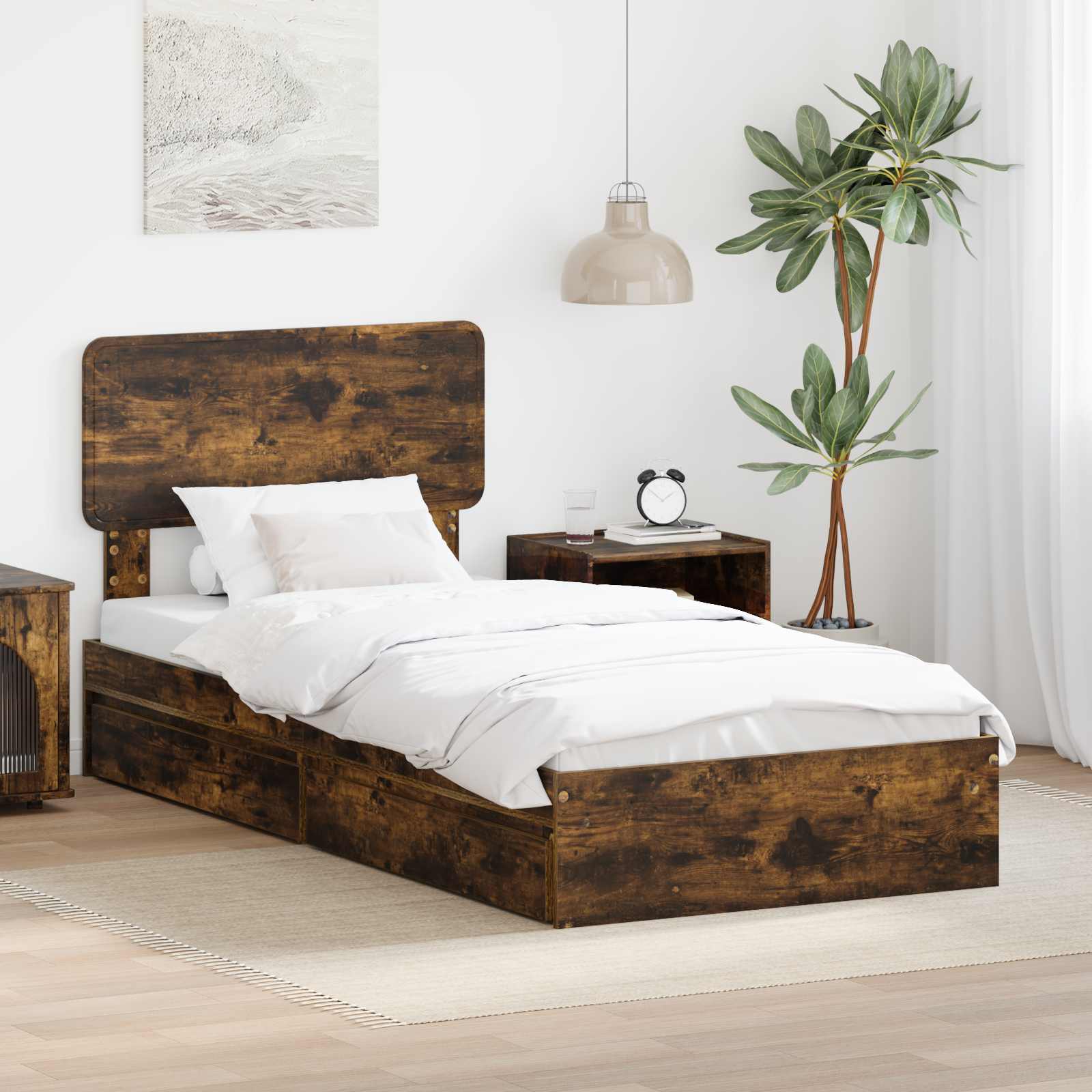 Lit de Rangement Chêne fumé 100 x 200 cm Bois d'ingénierie - XIOS
