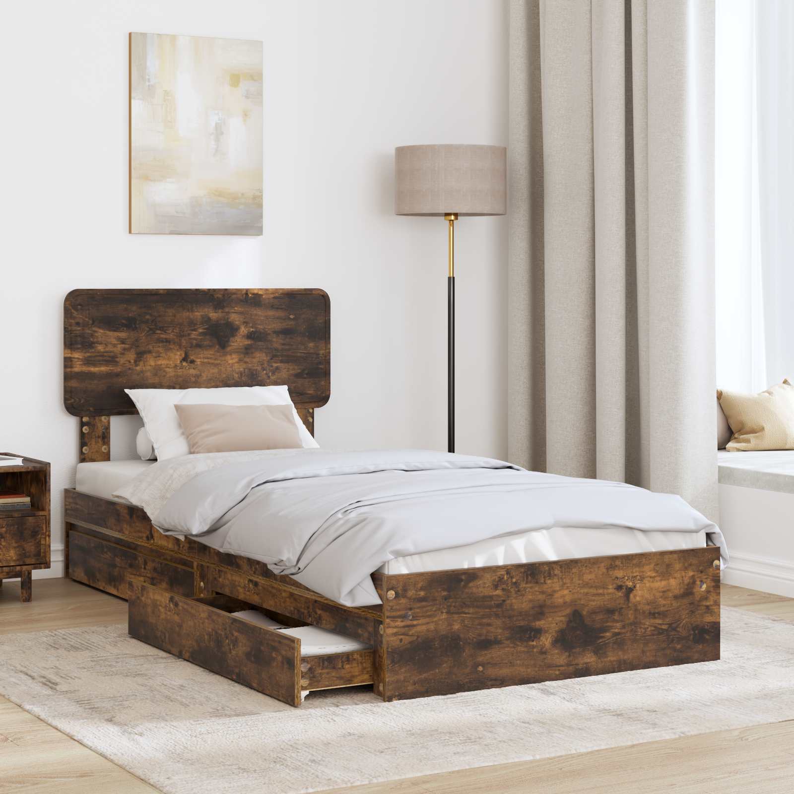 Lit de Rangement Chêne fumé 100 x 200 cm Bois d'ingénierie - XIOS