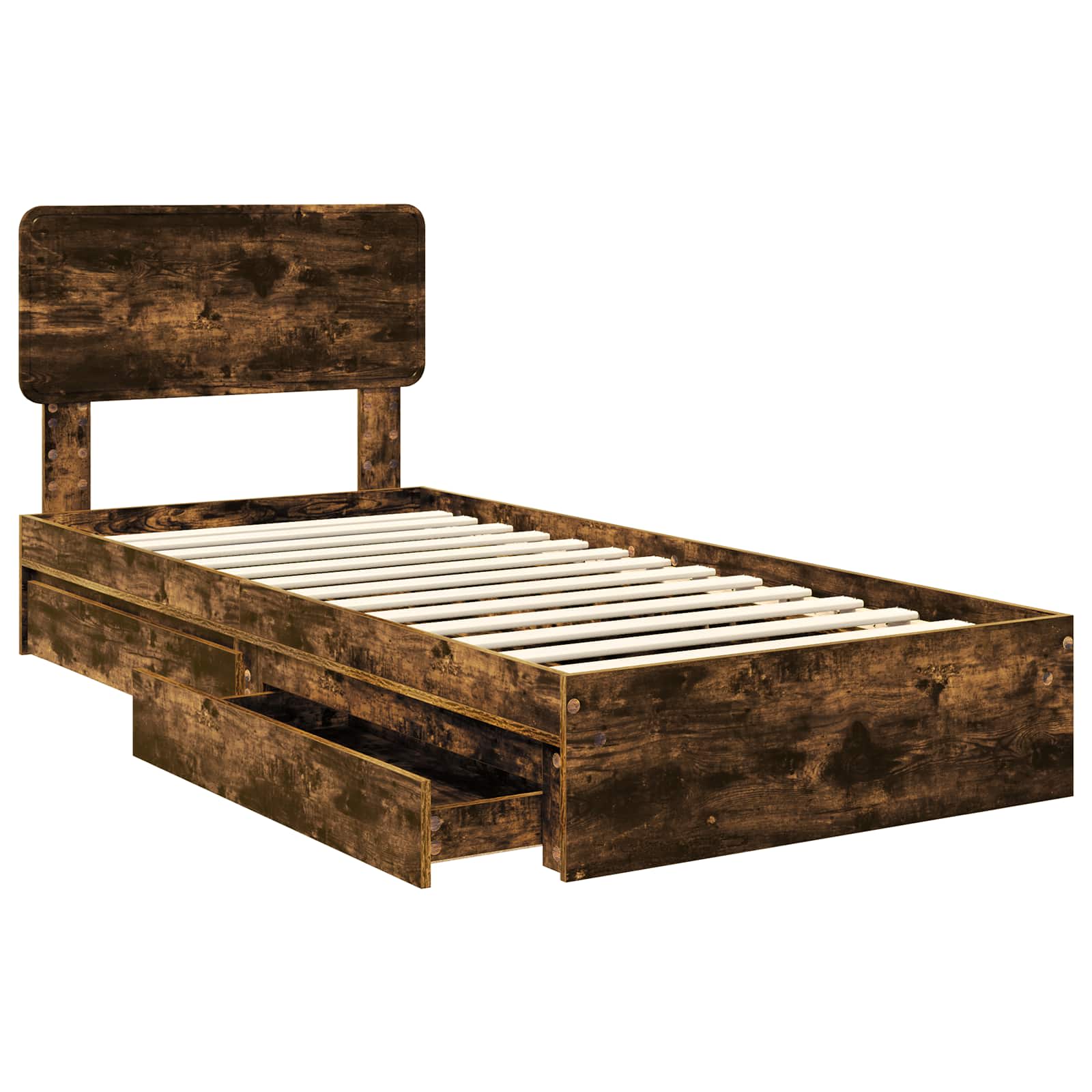 Lit de Rangement Chêne fumé 90 x 200 cm Bois d'ingénierie