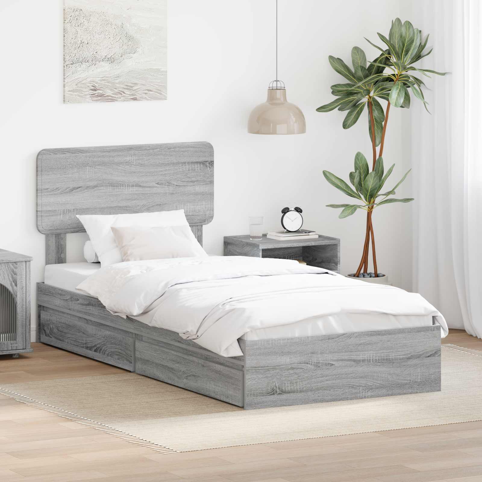 Lit de Rangement Gris Sonoma 90 x 200 cm Bois d'ingénierie - XIOS