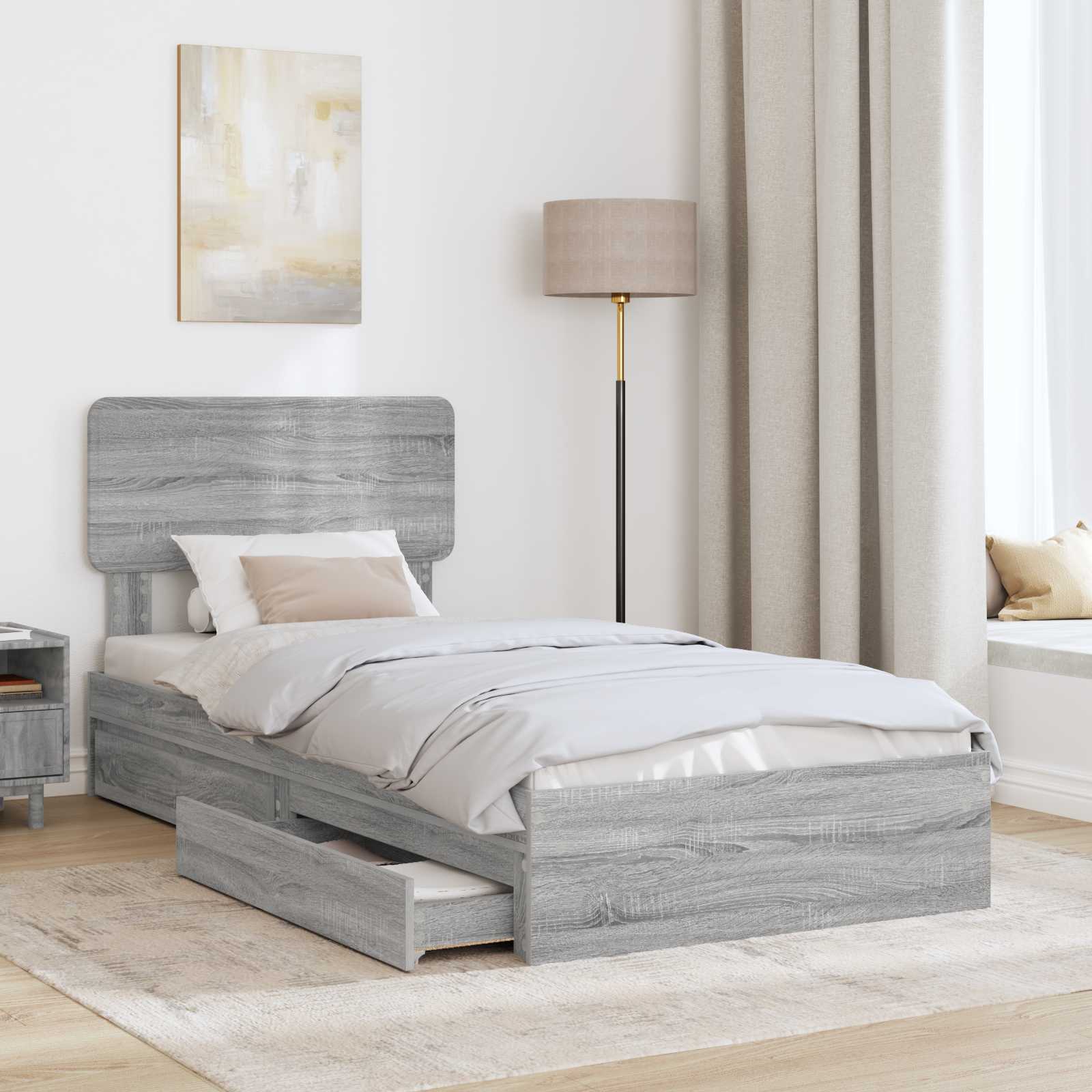 Lit de Rangement Gris Sonoma 90 x 200 cm Bois d'ingénierie - XIOS