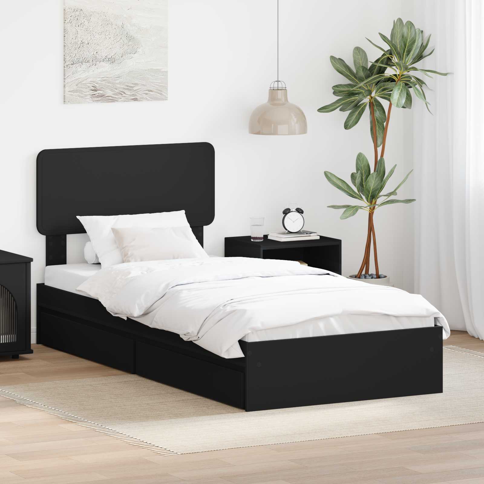 Lit de Rangement avec tiroir Noir 90 x 190 cm Bois d'ingénierie - XIOS