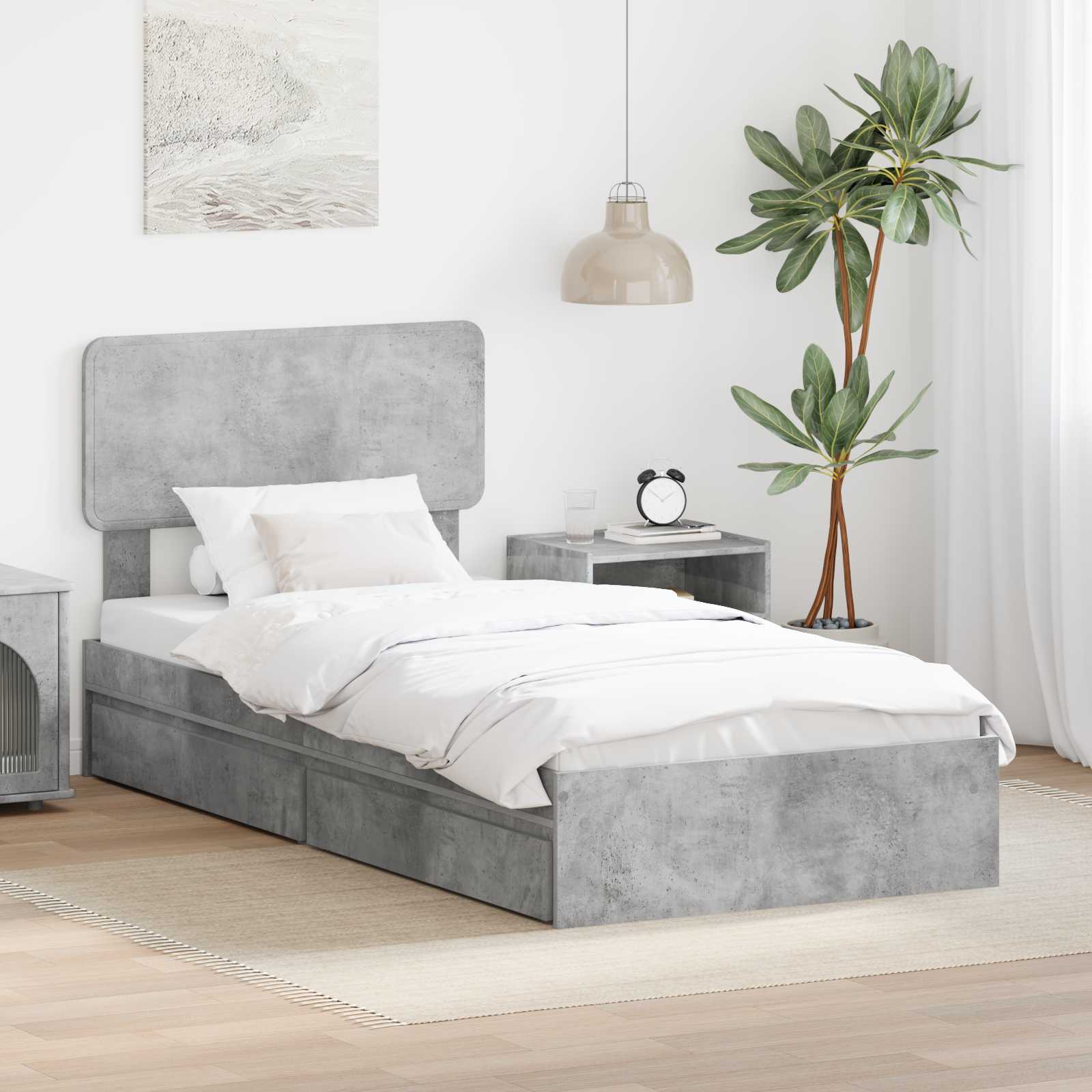 Lit de Rangement Gris béton 90 x 190 cm Bois d'ingénierie - XIOS