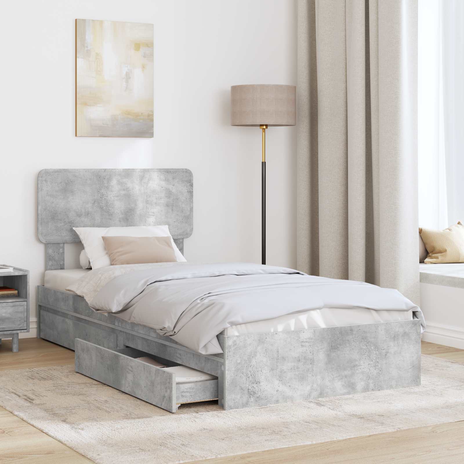 Lit de Rangement Gris béton 90 x 190 cm Bois d'ingénierie - XIOS