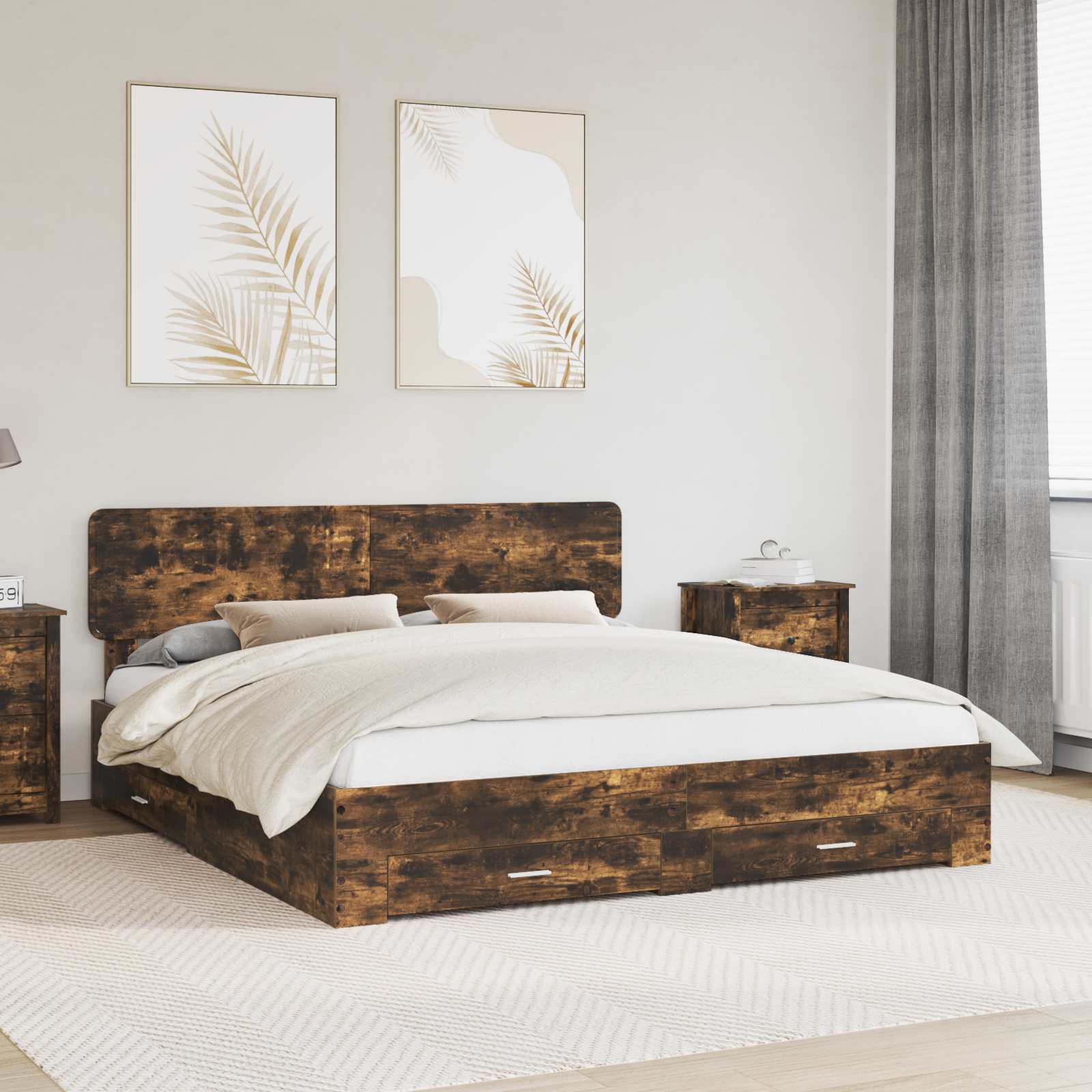 Cadre de lit Chêne fumé 200 x 200 cm Bois d'ingénierie - XIOS