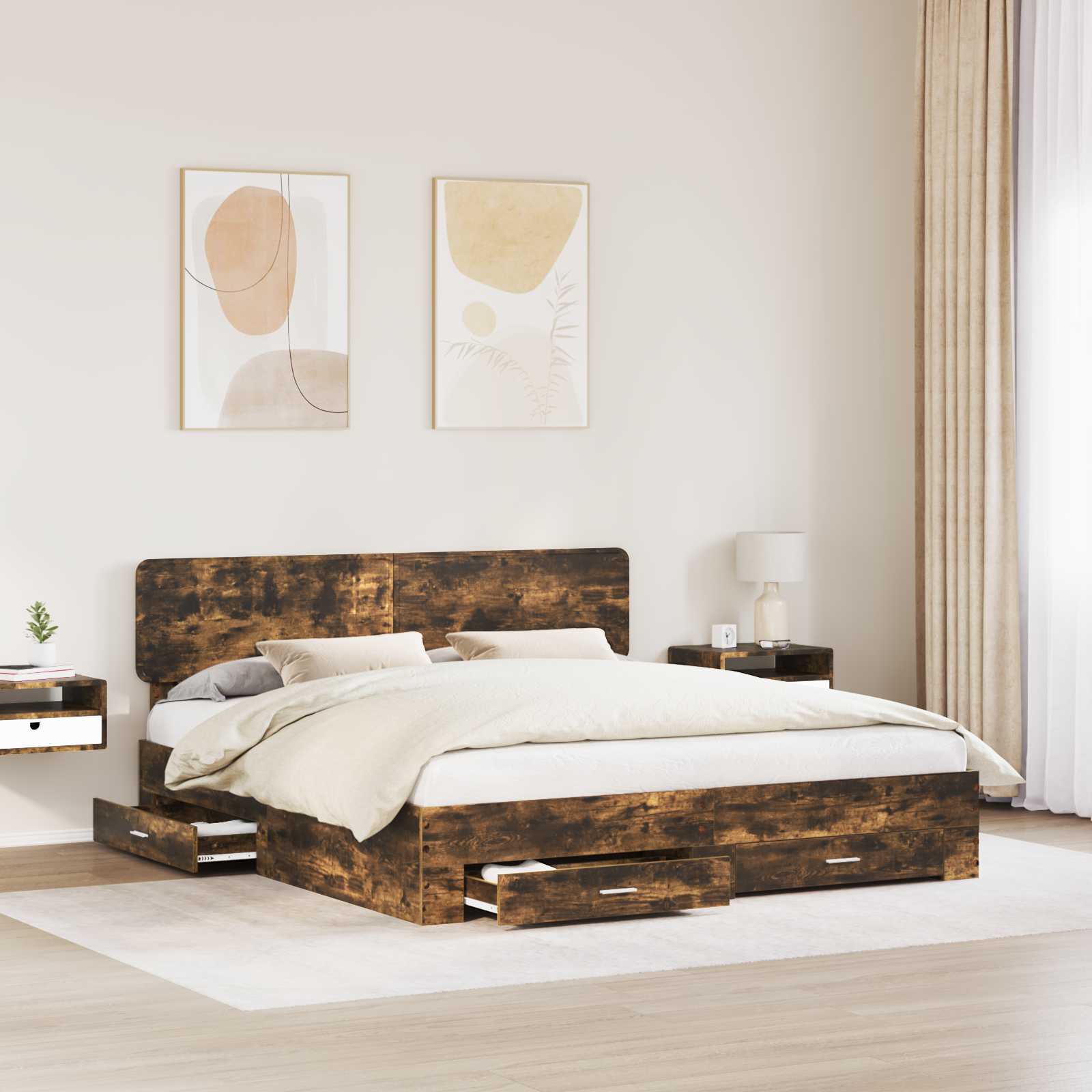 Cadre de lit Chêne fumé 200 x 200 cm Bois d'ingénierie - XIOS