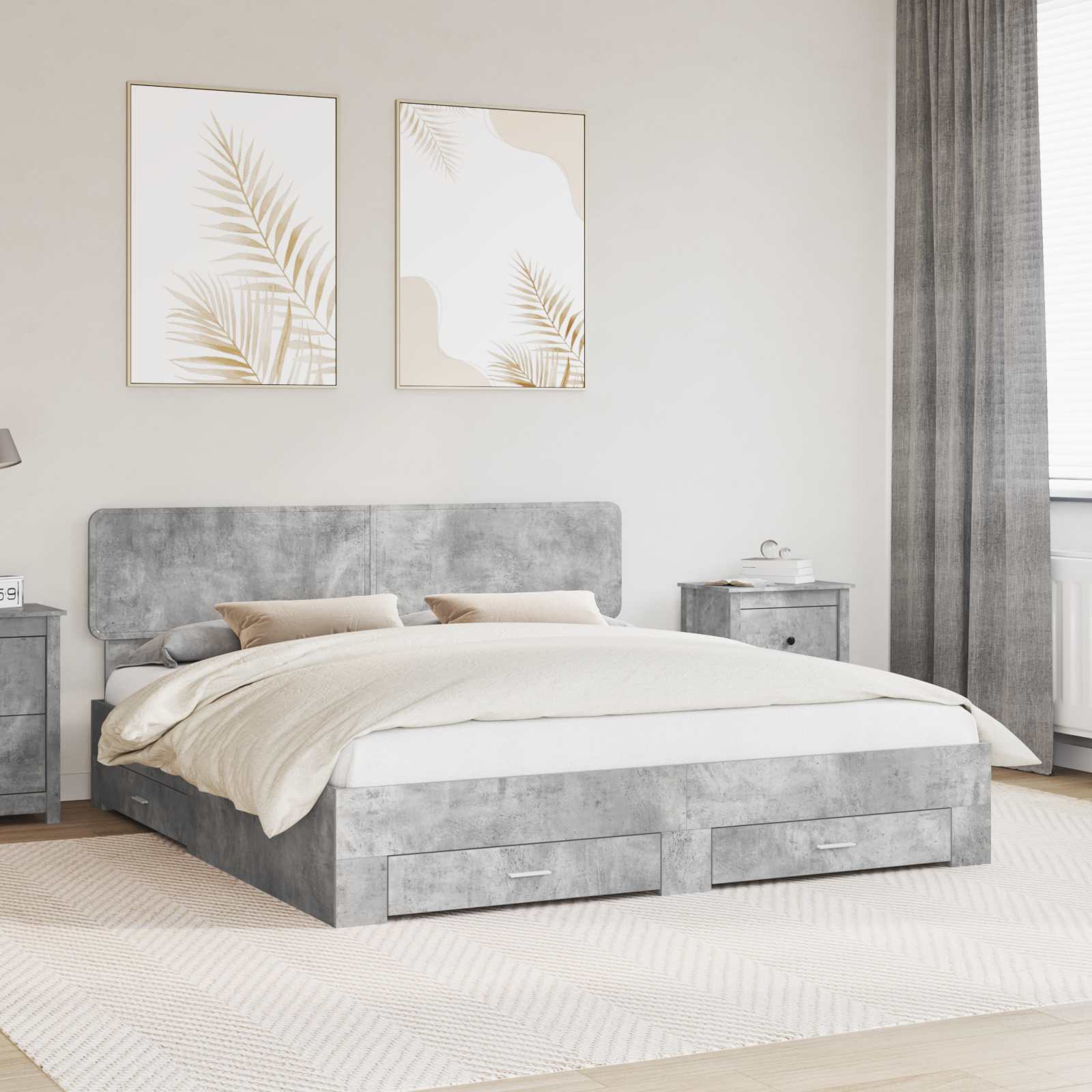 Cadre de lit Gris béton 180 x 200 cm Bois d'ingénierie - XIOS