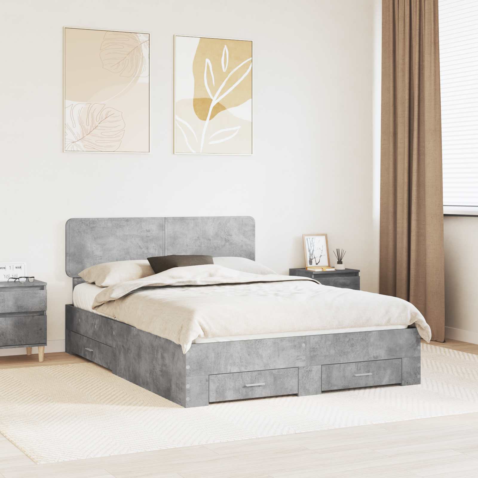 Cadre de lit Gris béton 150 x 200 cm Bois d'ingénierie - XIOS