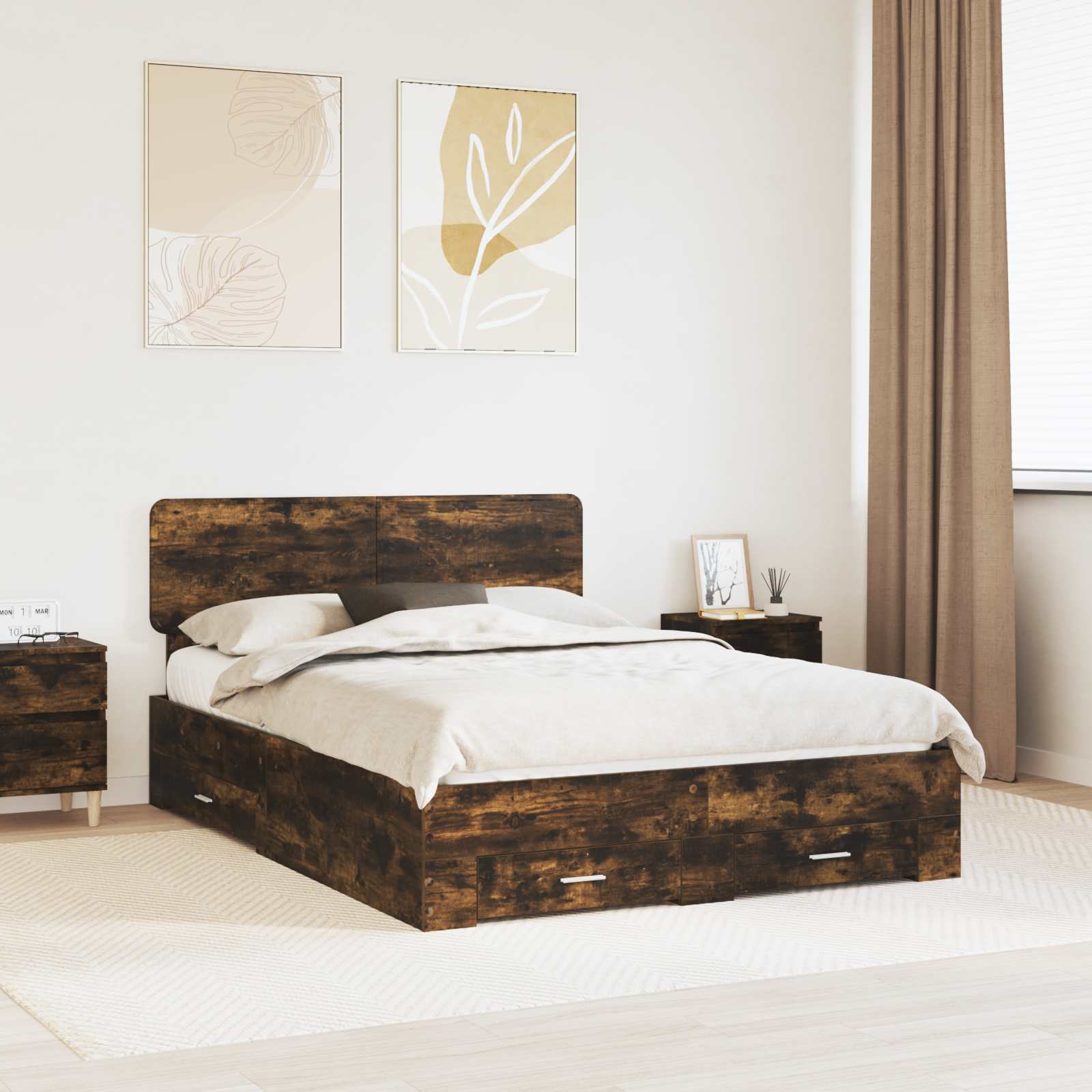 Cadre de lit Chêne fumé 150 x 200 cm Bois d'ingénierie - XIOS
