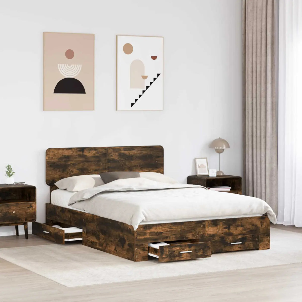 Cadre de lit Chêne fumé 140 x 200 cm Bois d’ingénierie - XIOS