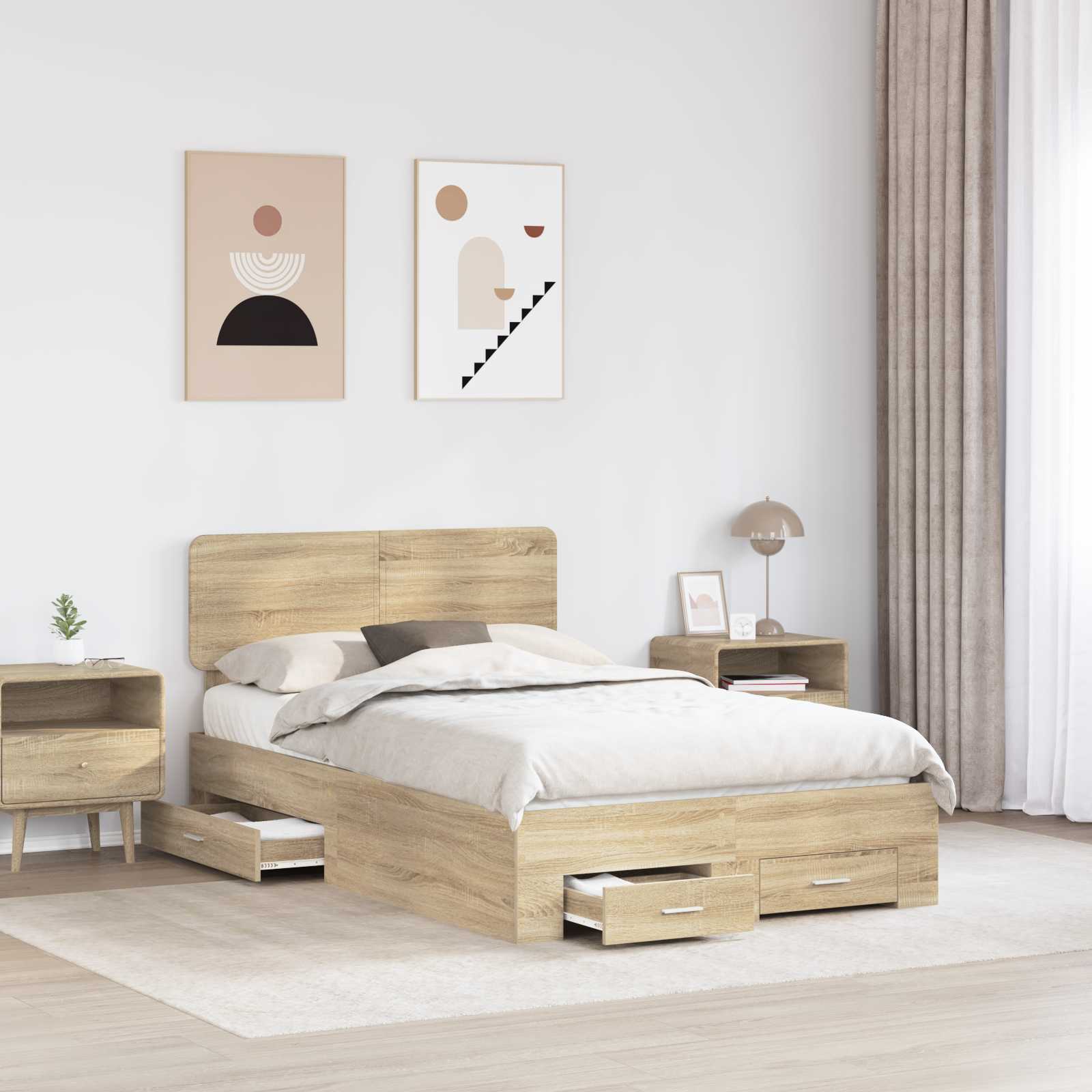 Cadre de lit Chêne Sonoma 135 x 190 cm Bois d'ingénierie - XIOS