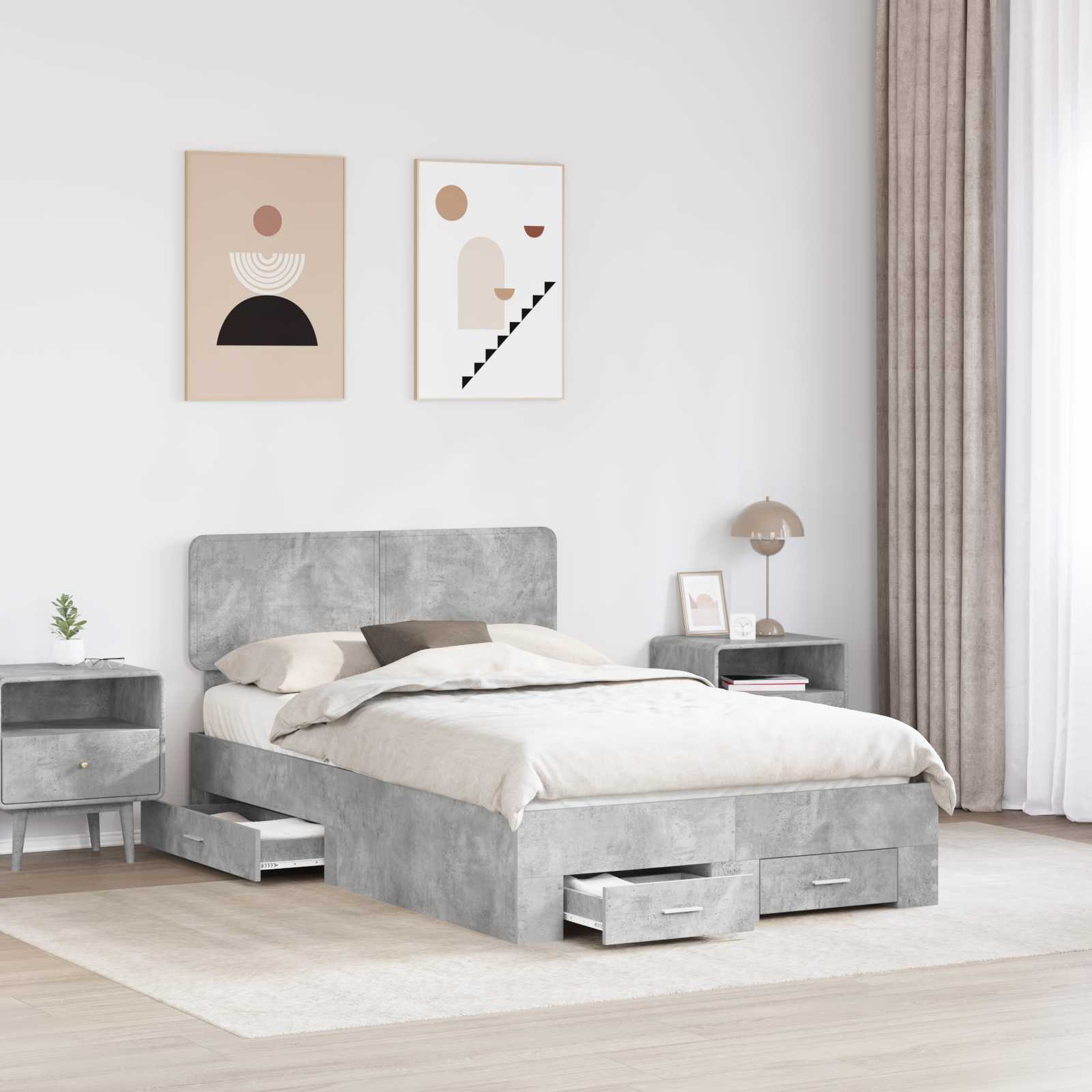 Cadre de lit Gris béton 135 x 190 cm Bois d'ingénierie - XIOS