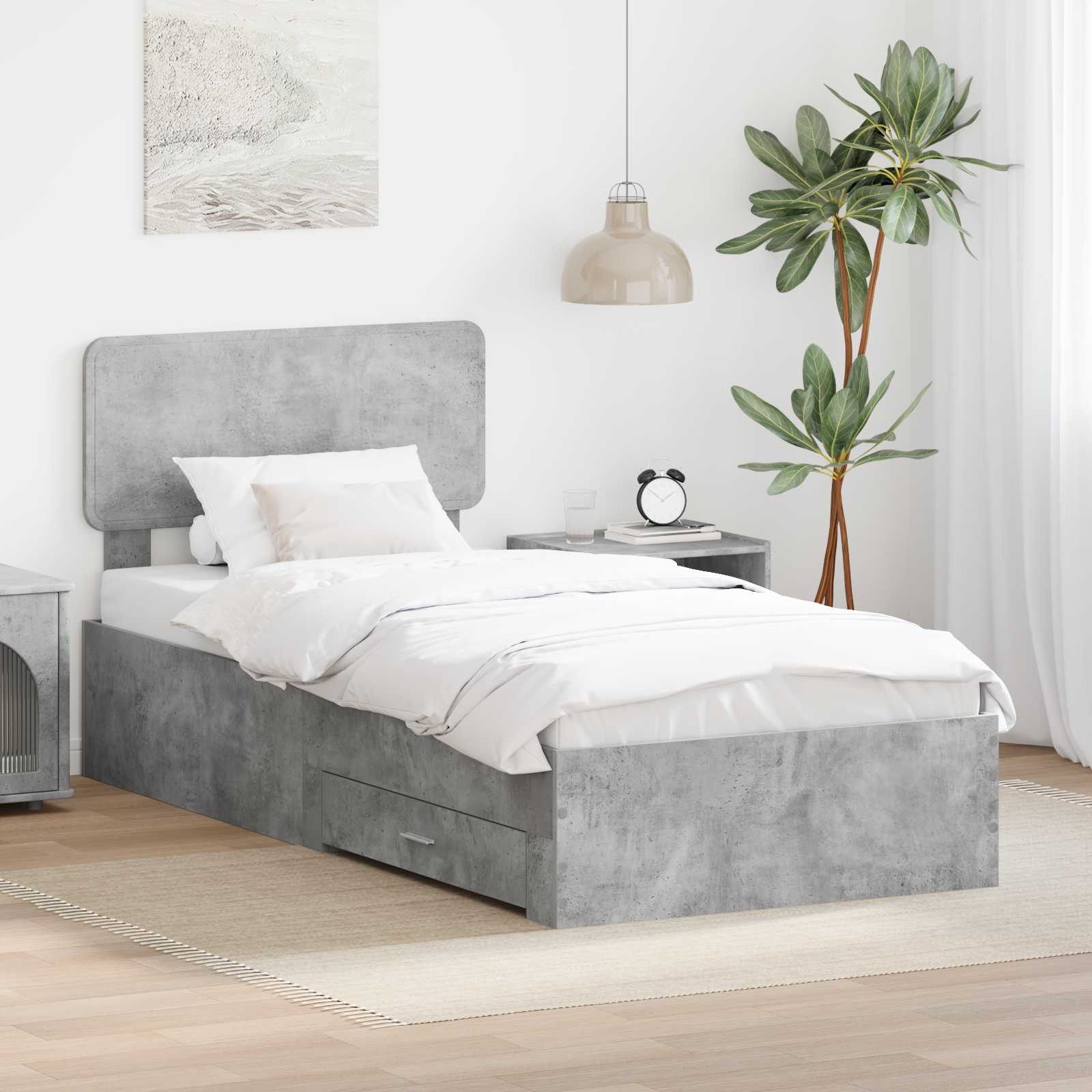 Cadre de lit Gris béton 100 x 200 cm Bois d'ingénierie - XIOS