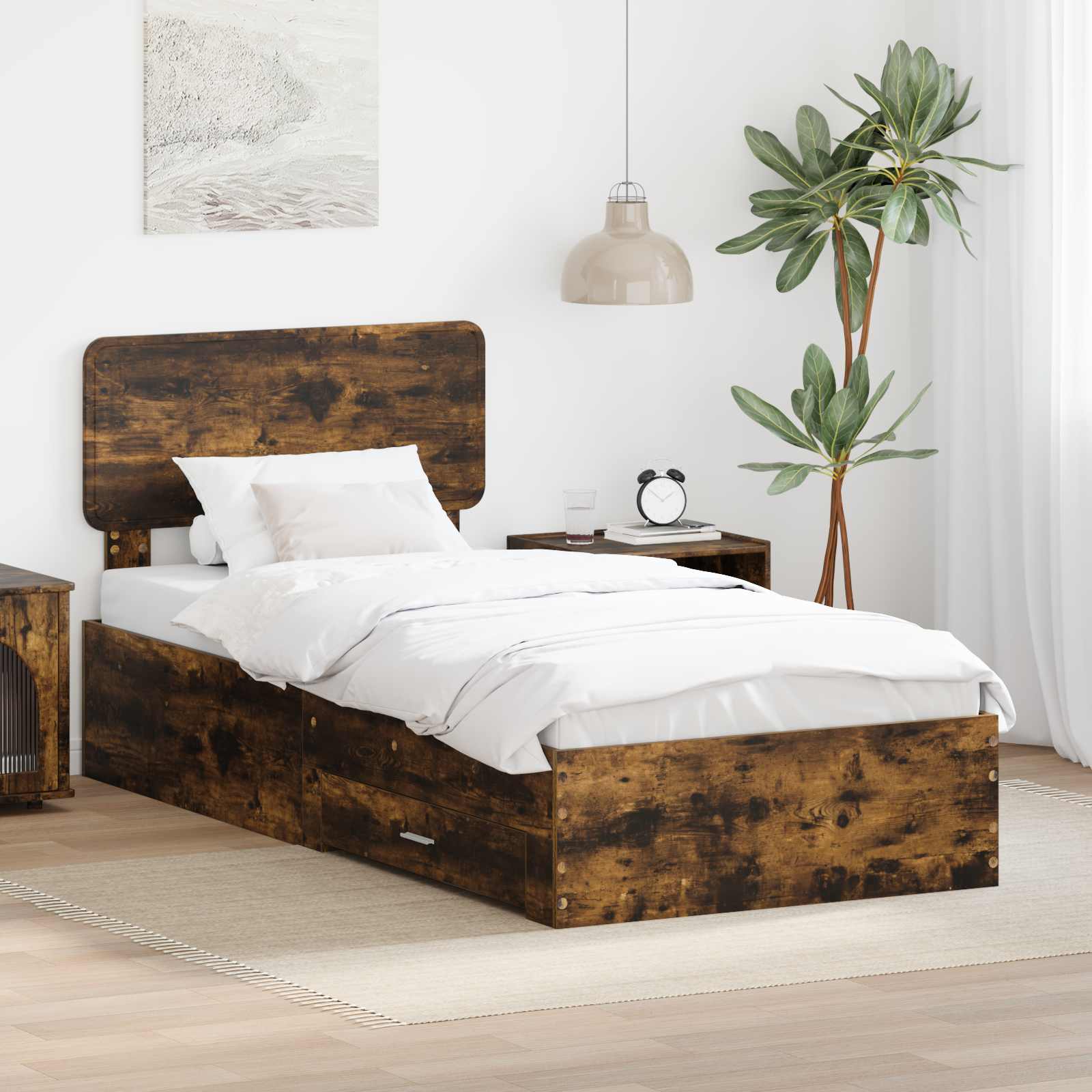 Cadre de lit Chêne fumé 100 x 200 cm Bois d'ingénierie - XIOS