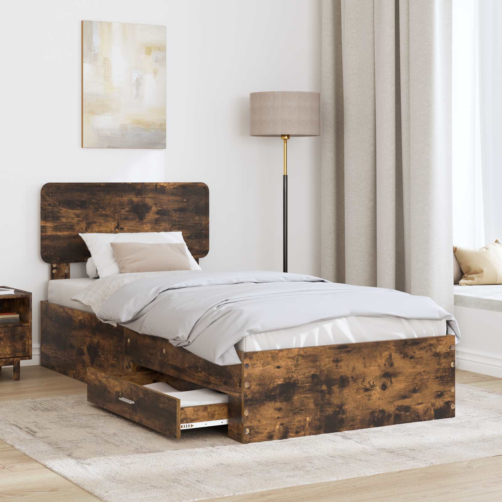 Cadre de lit Chêne fumé 100 x 200 cm Bois d'ingénierie - XIOS