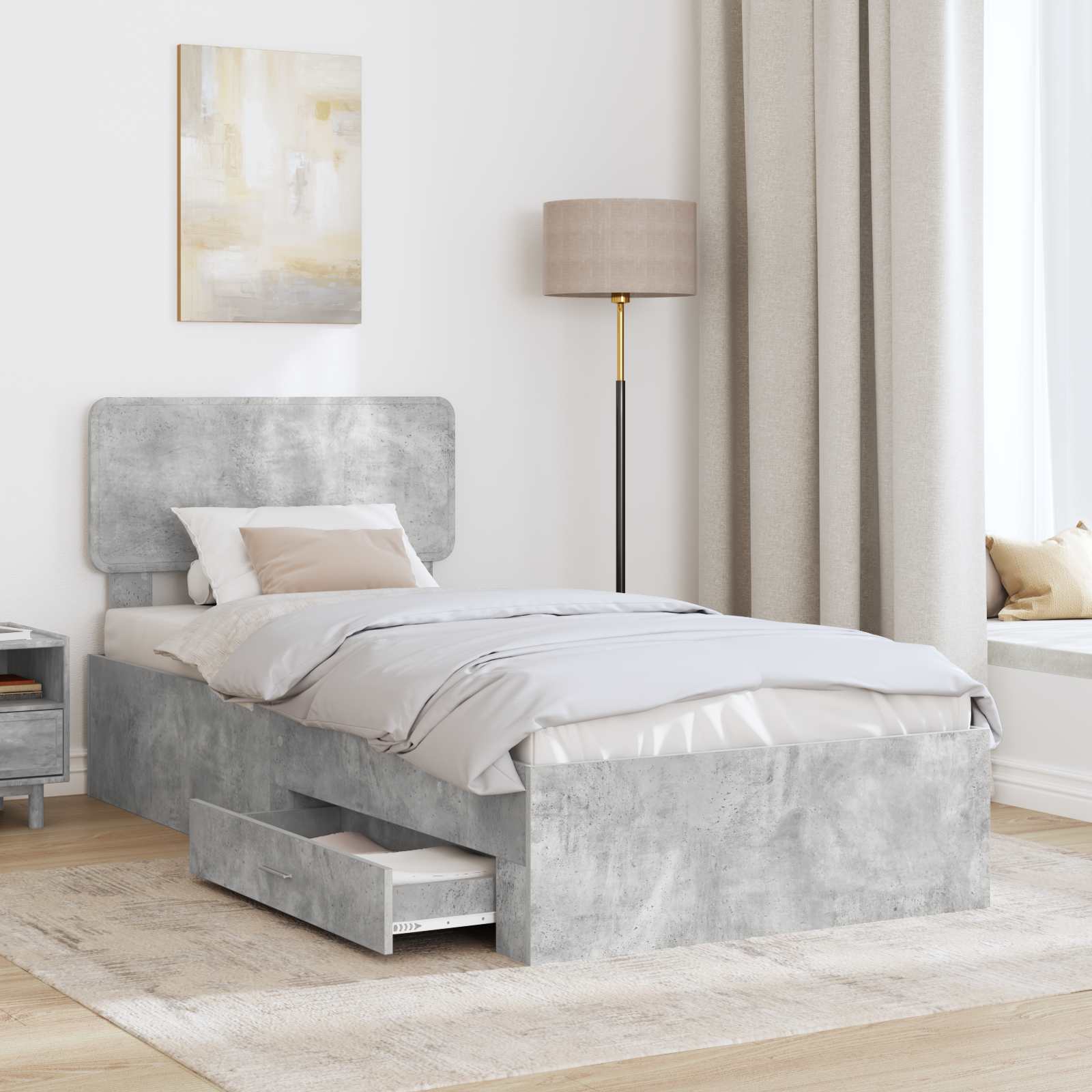 Cadre de lit Gris béton 90 x 190 cm Bois d'ingénierie - XIOS