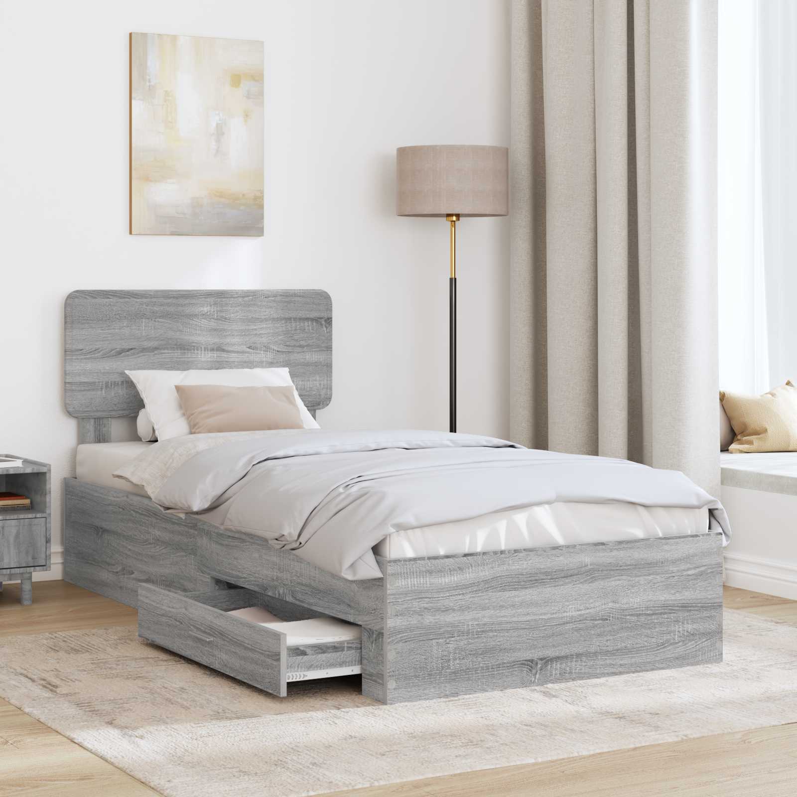 Cadre de lit Gris Sonoma 75 x 190 cm Bois d'ingénierie - XIOS