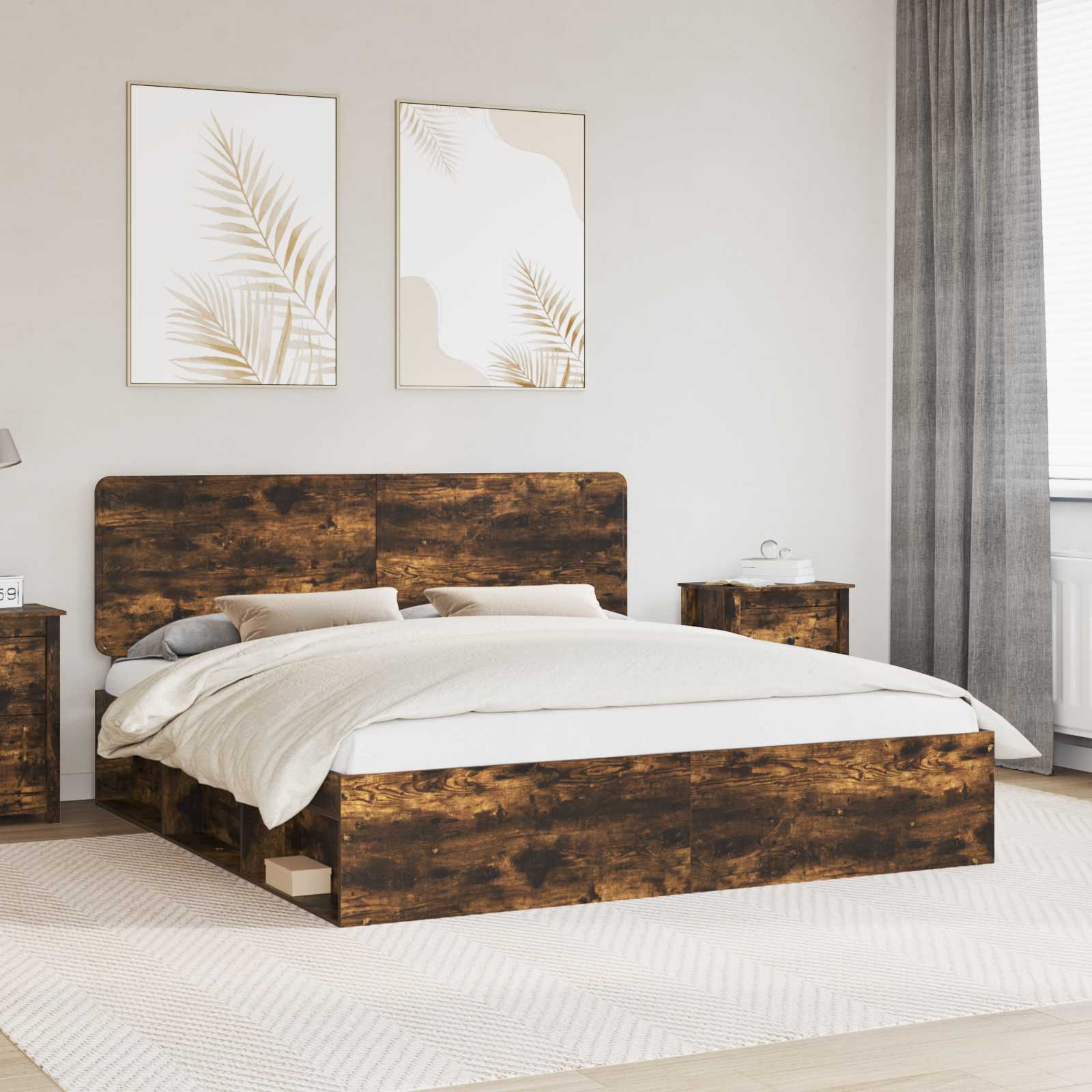 Cadre de lit Chêne fumé 180 x 200 cm Bois de pin massif - XIOS