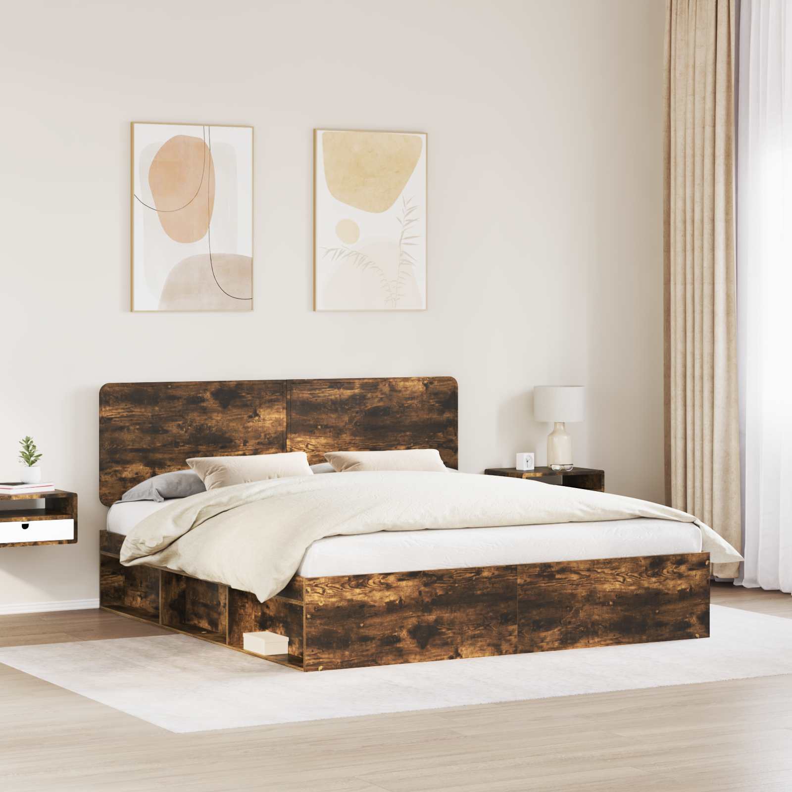 Cadre de lit Chêne fumé 180 x 200 cm Bois de pin massif - XIOS