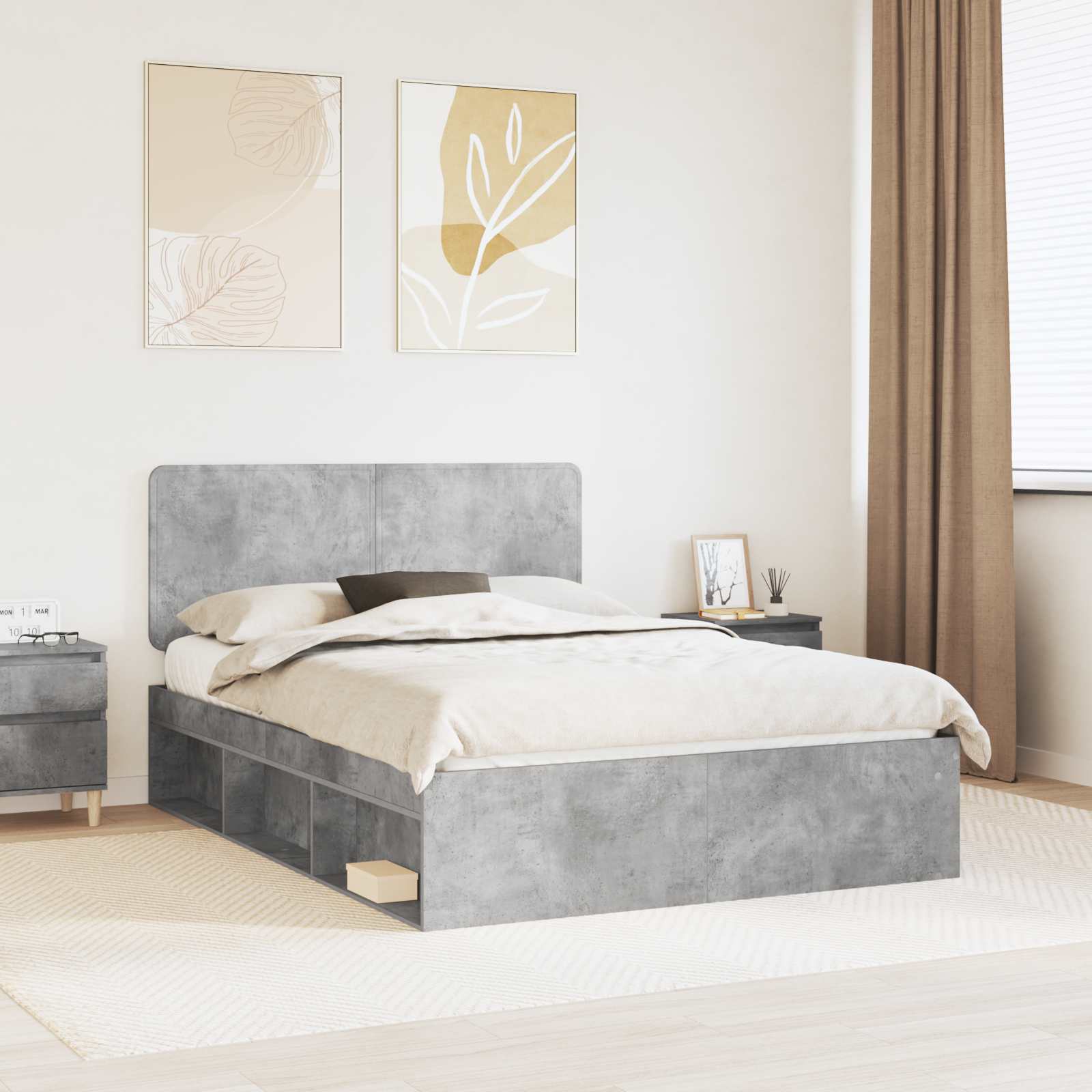 Cadre de lit avec tête de lit Béton 160 x 200 cm Pin massif - XIOS