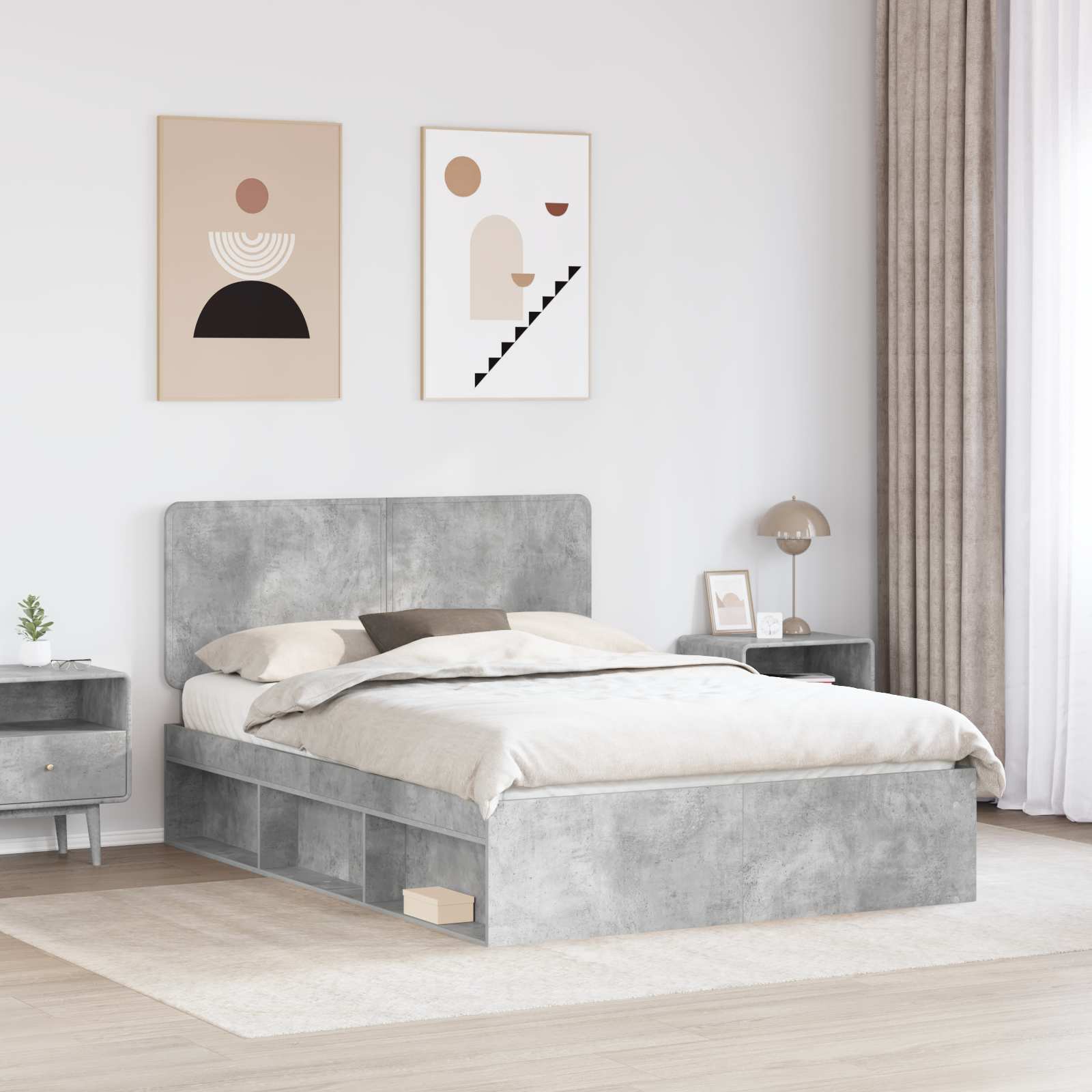 Cadre de lit Gris Béton 150 x 200 cm Bois de pin massif - XIOS