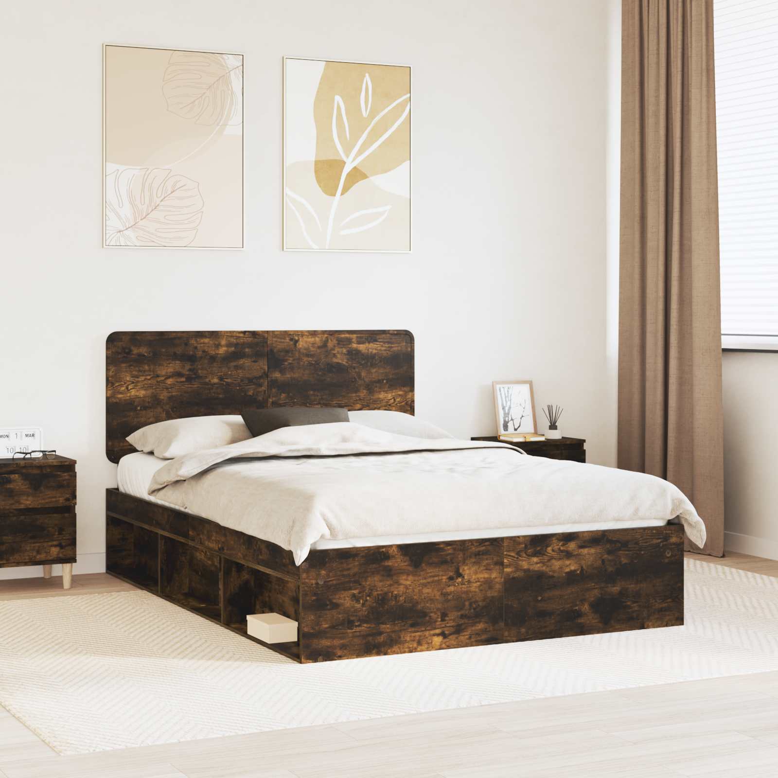 Cadre de lit Chêne fumé 150 x 200 cm Bois de pin massif