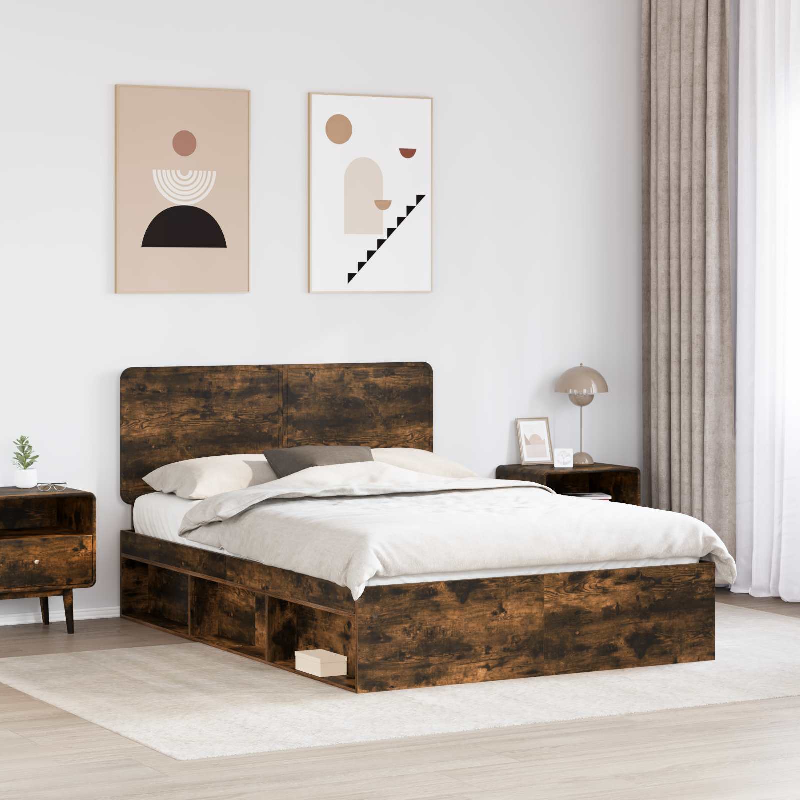 Cadre de lit Chêne fumé 150 x 200 cm Bois de pin massif