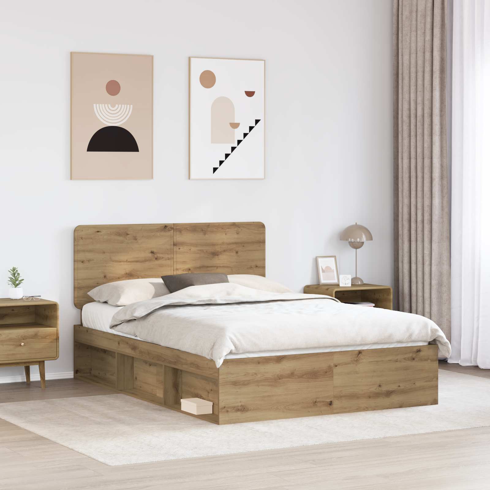 Cadre de lit Chêne artisan 150 x 200 cm Bois de pin massif - XIOS