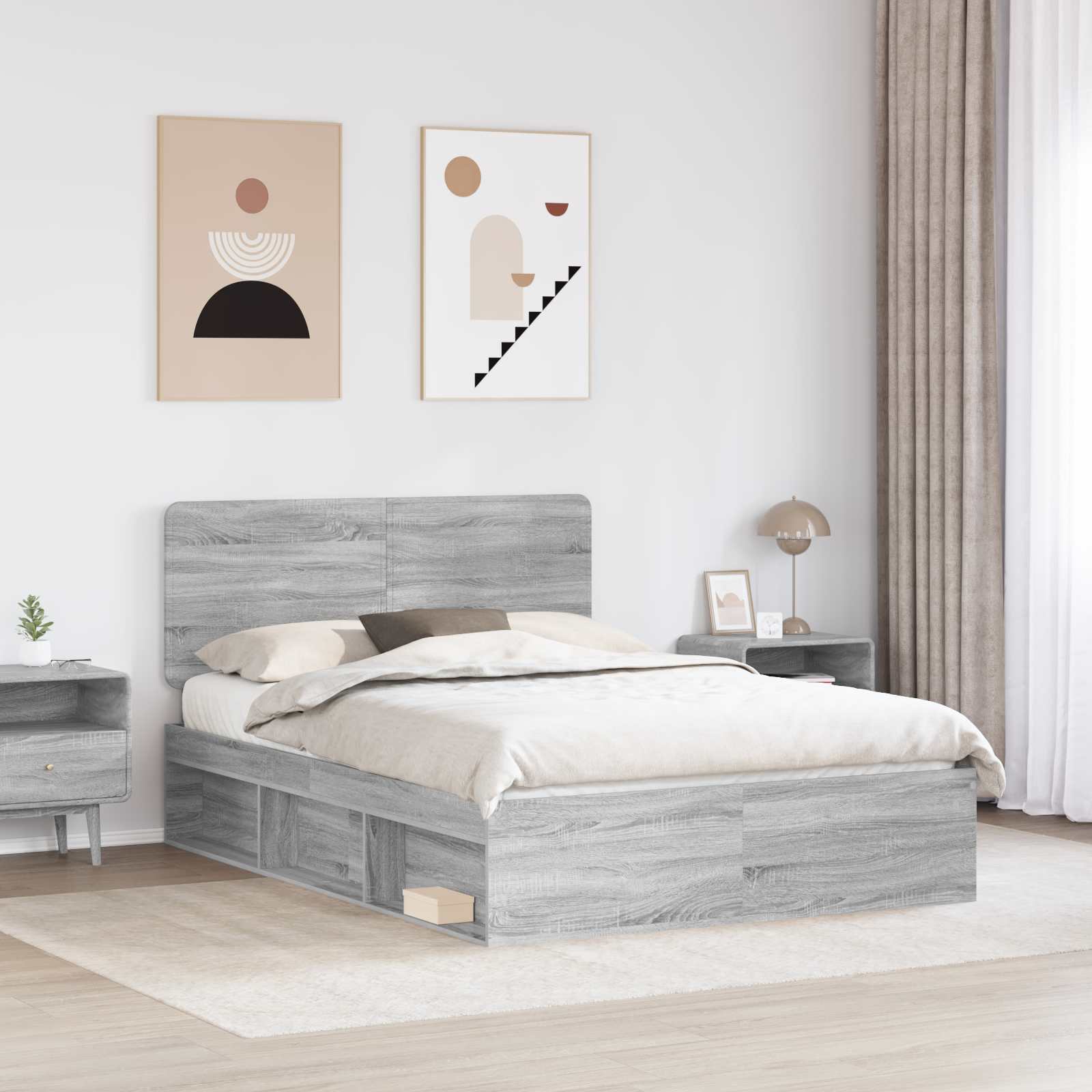 Cadre de lit Gris Sonoma 140 x 190 cm Bois de pin massif - XIOS