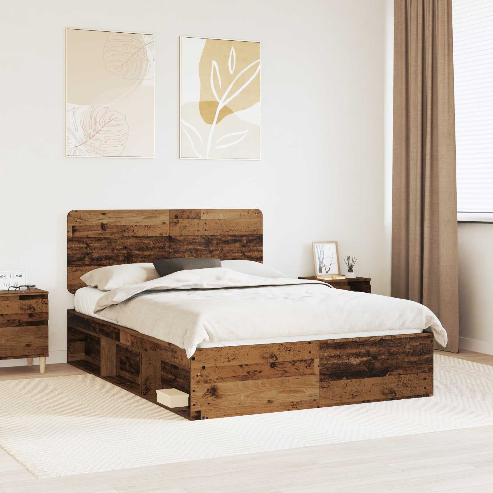 Cadre de lit Bois ancien 140 x 190 cm Bois de pin massif - XIOS