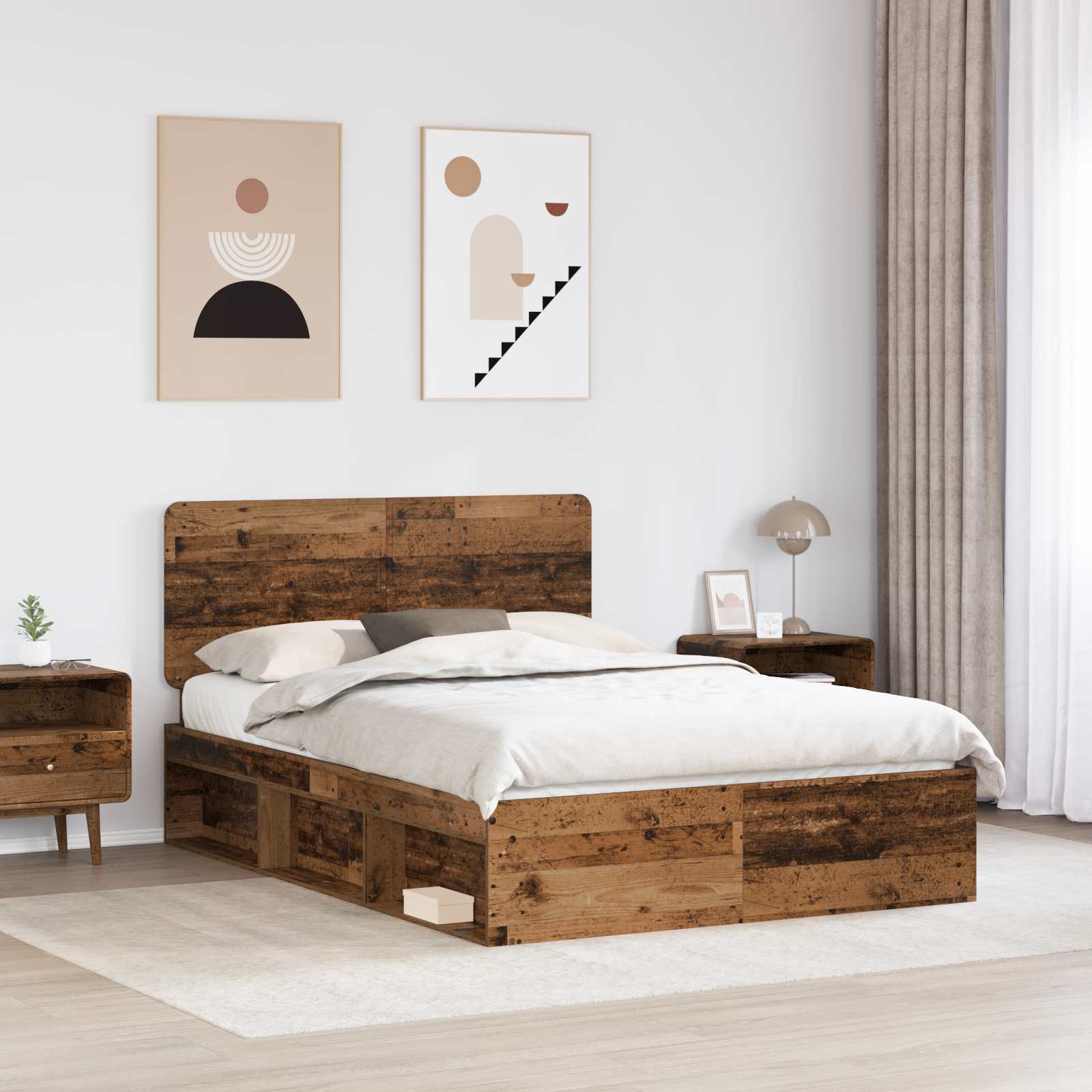 Cadre de lit Bois ancien 140 x 190 cm Bois de pin massif - XIOS