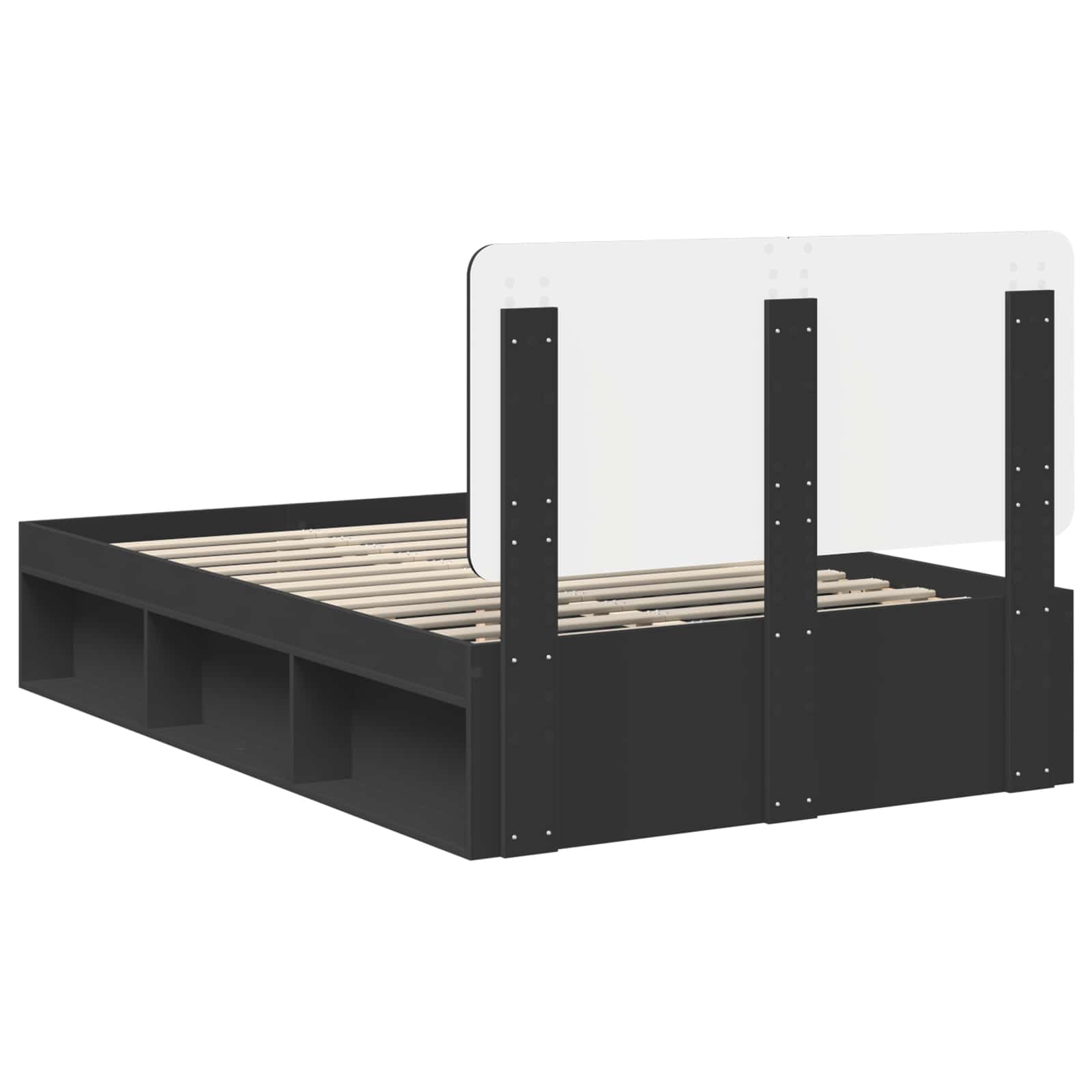 Cadre de lit avec tête de lit Noir 135 x 190 cm Pin massif - XIOS