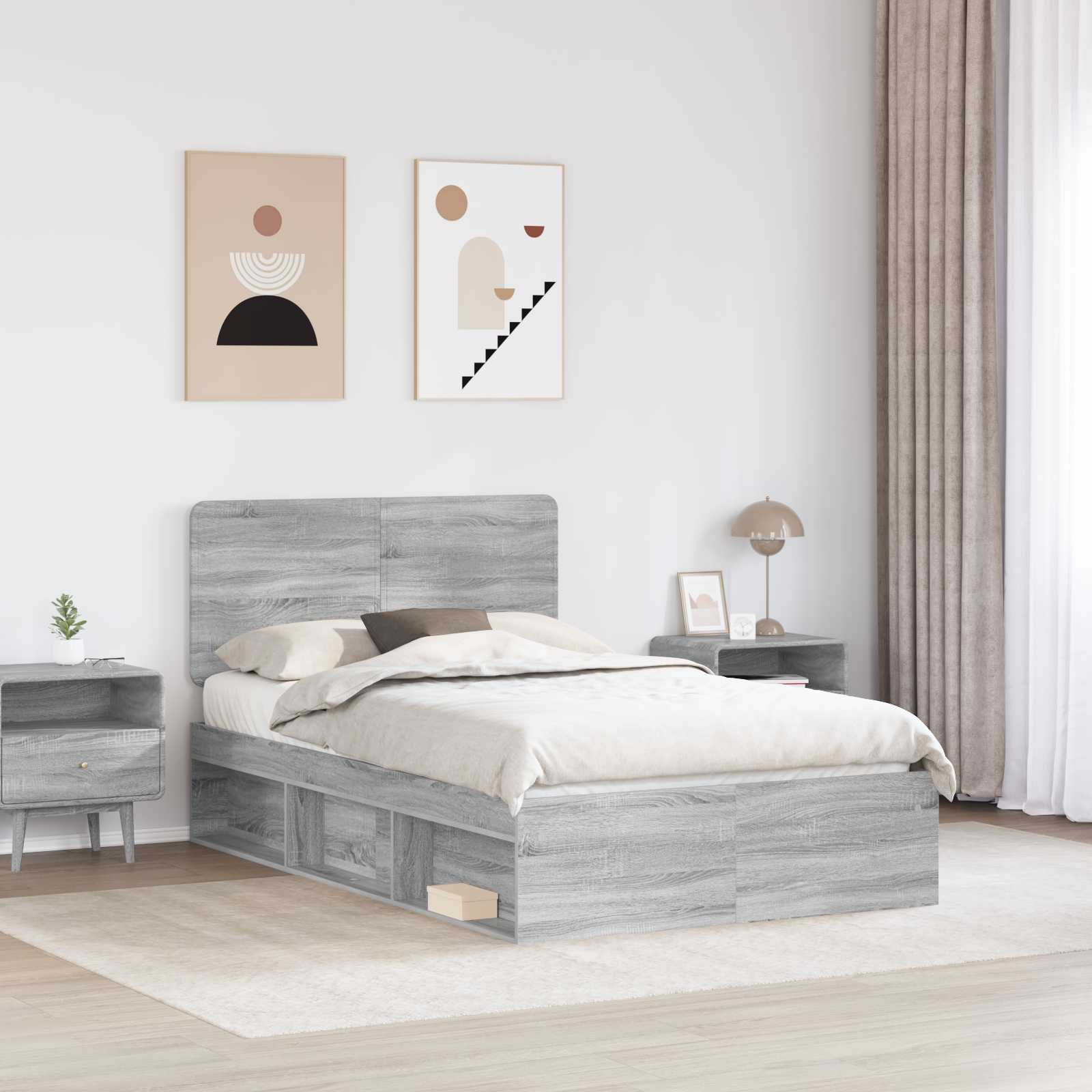 Cadre de lit Gris Sonoma 135 x 190 cm Bois de pin massif - XIOS