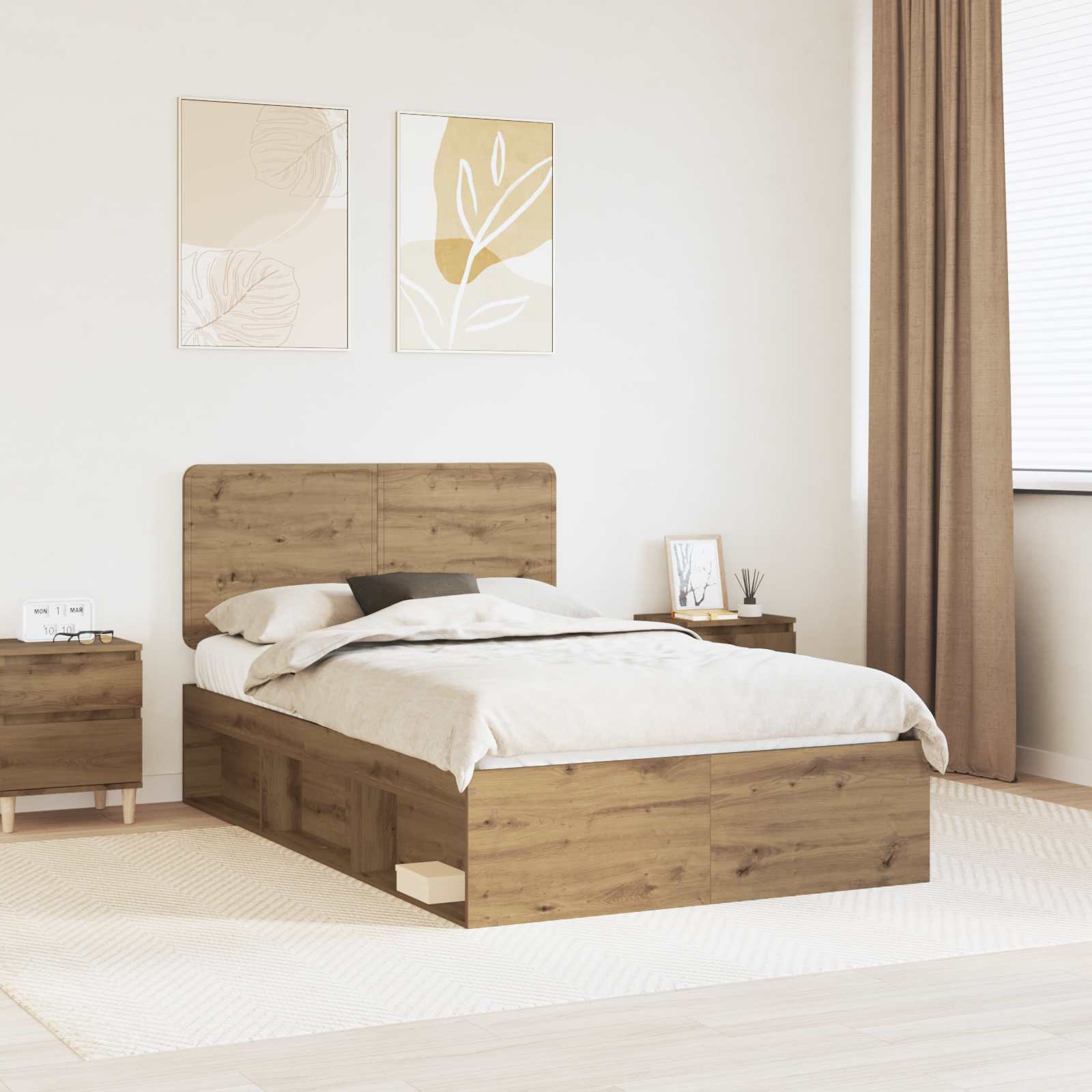 Cadre de lit Chêne artisan 120 x 200 cm Bois de pin massif - XIOS