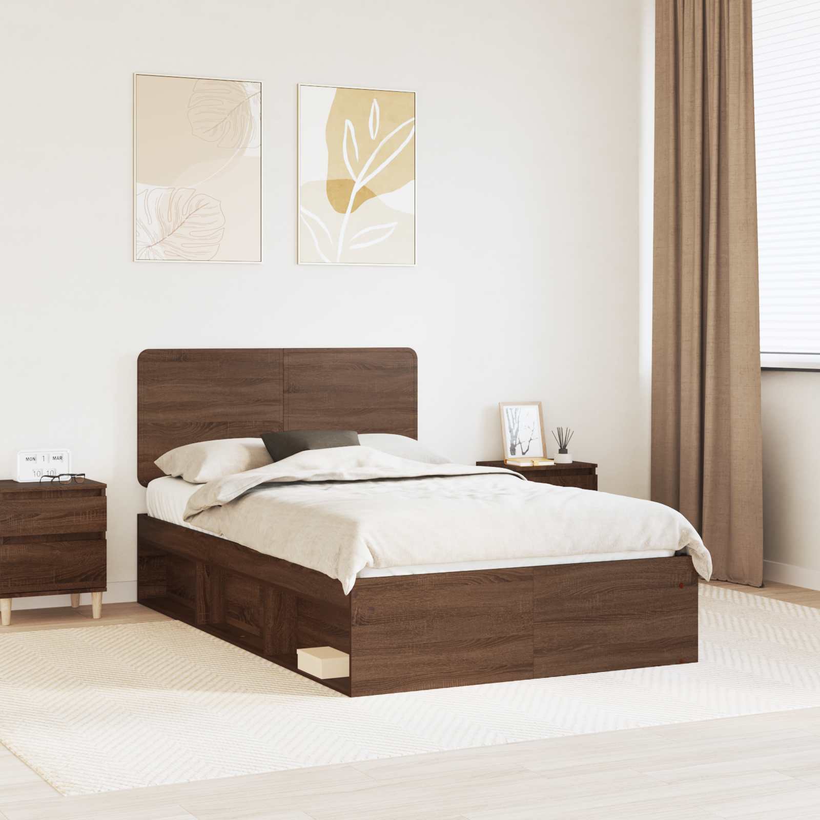 Cadre de lit Chêne brun 120 x 190 cm Bois de pin massif - XIOS