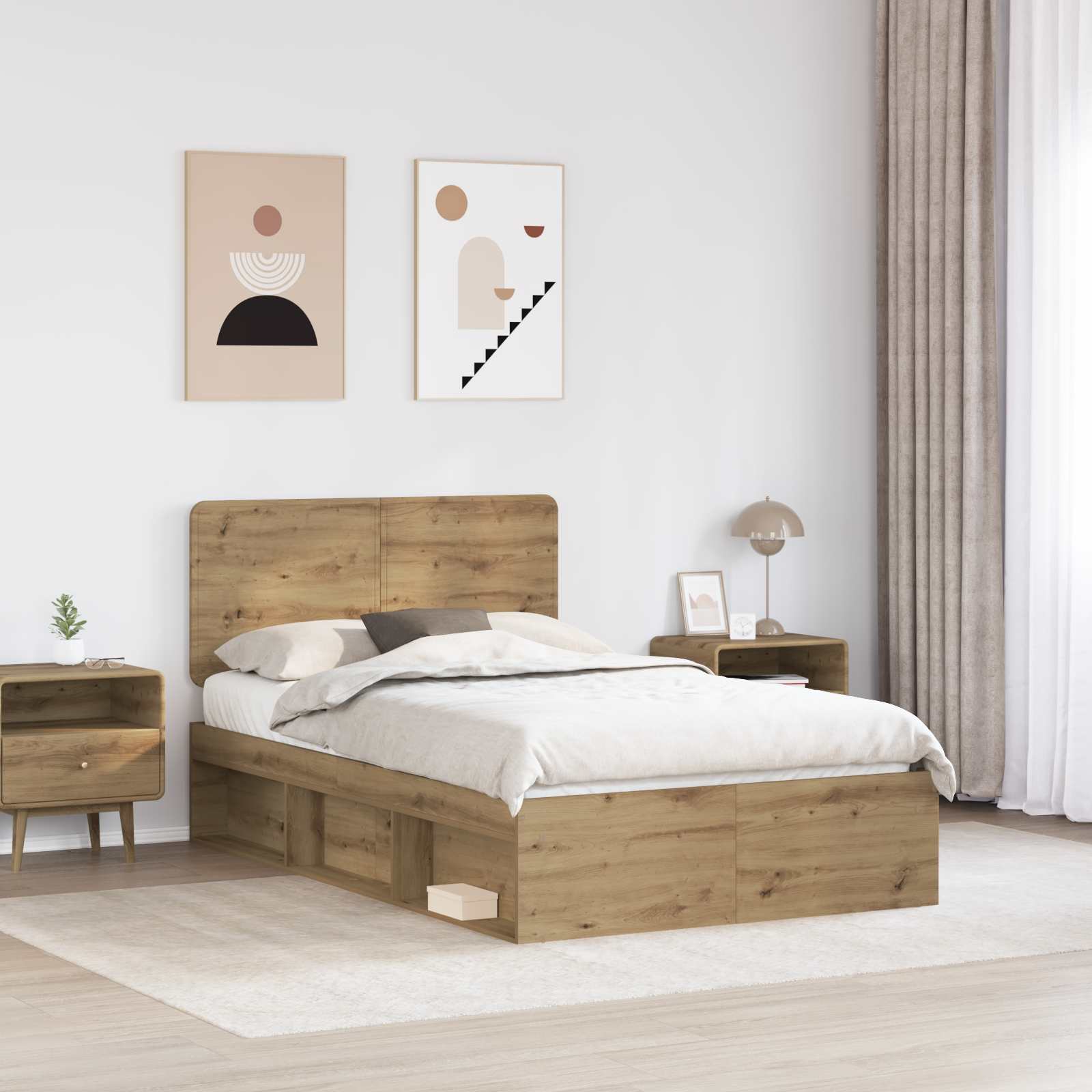 Cadre de lit Chêne artisan 120 x 190 cm Bois de pin massif - XIOS