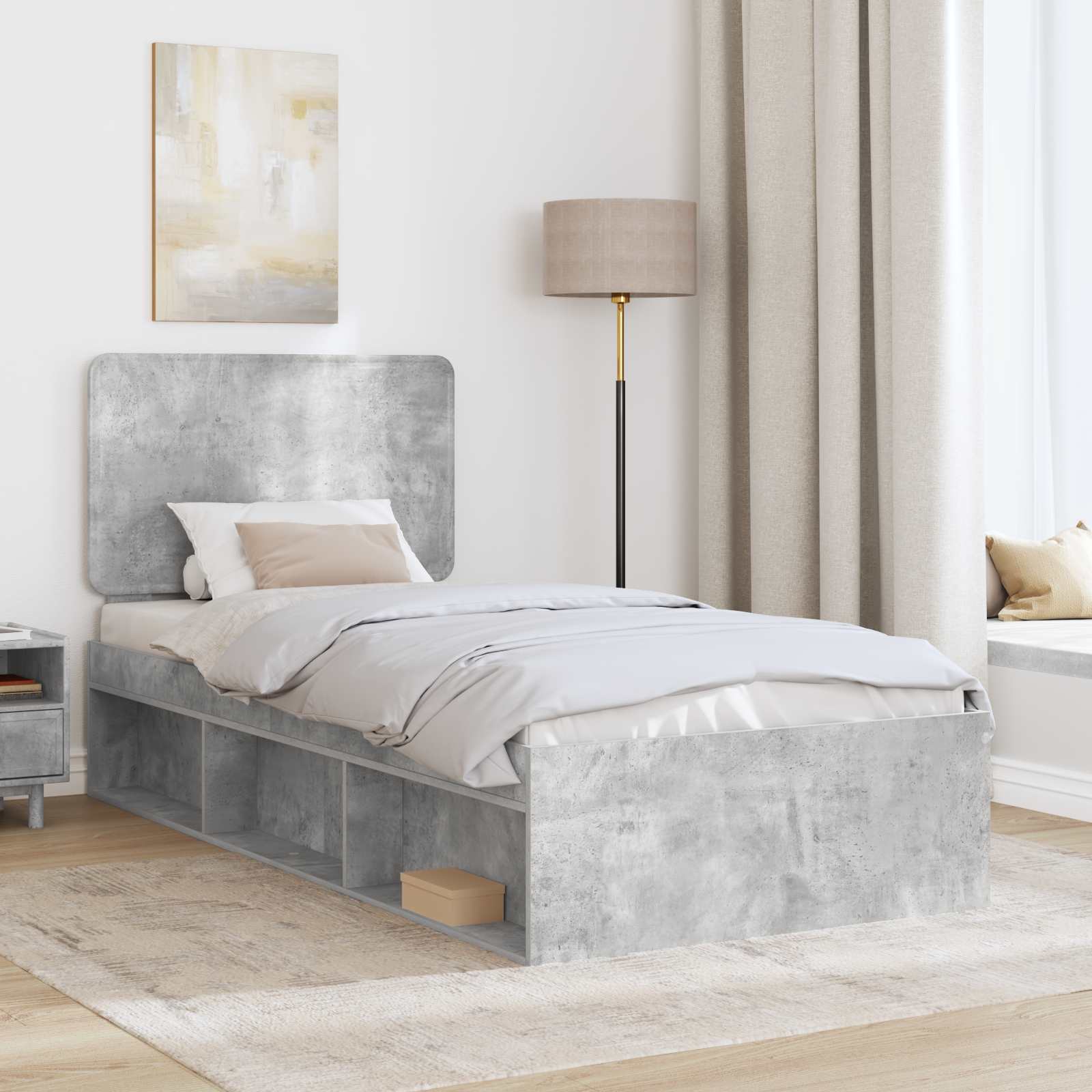 Cadre de lit Gris Béton 100 x 200 cm Bois de pin massif - XIOS
